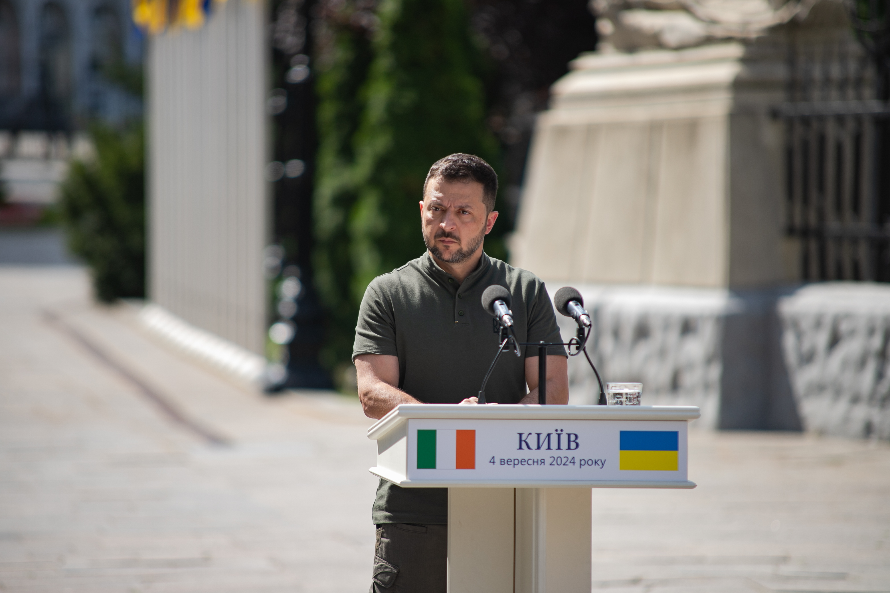 President of Ukraine Volodymyr Zelenskyy speaks during official meeting with Prime Minister of Ireland Simon Harris on September 4, 2024 in Kyiv, Ukraine. Photo / Getty Images