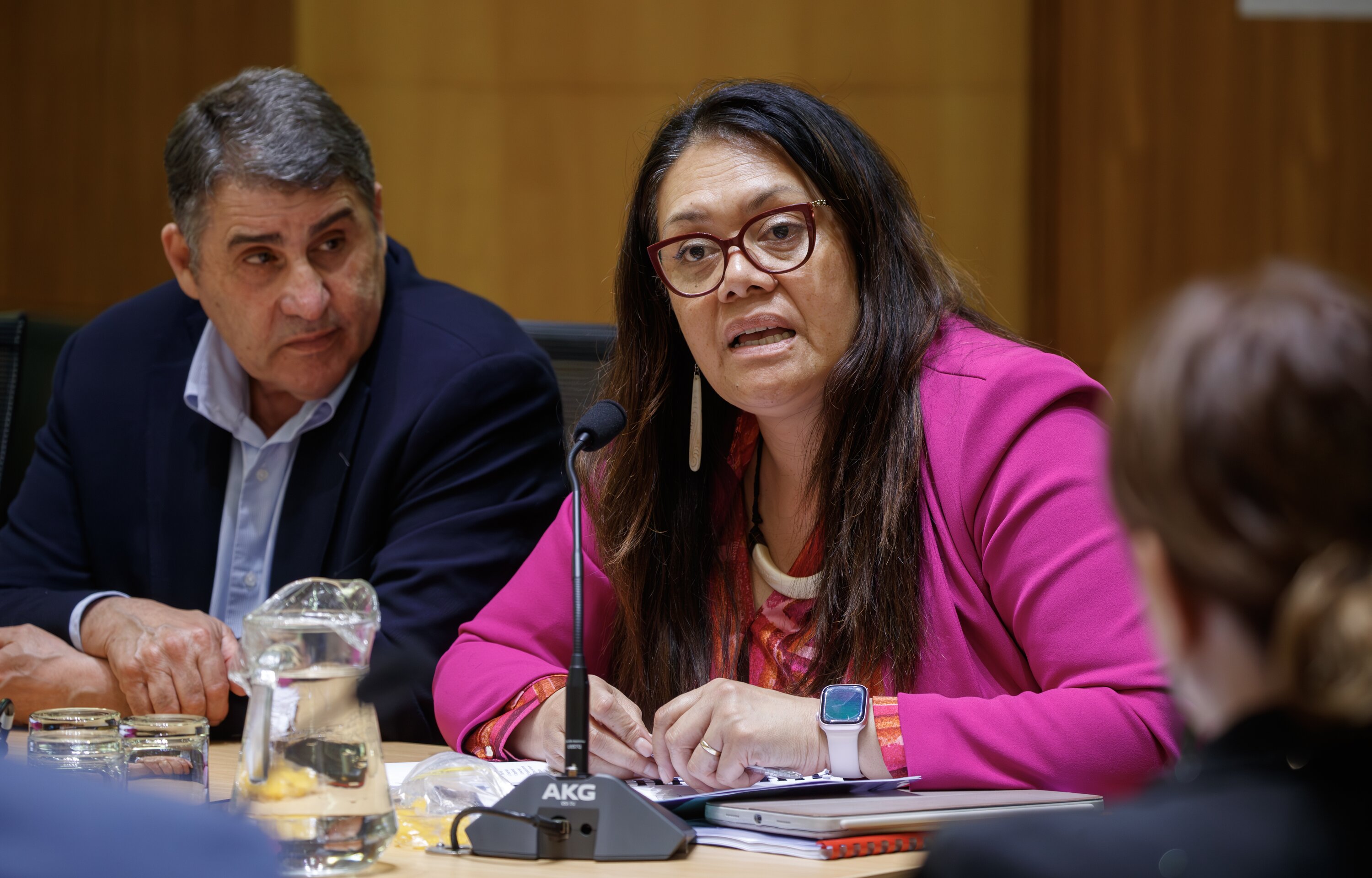 Health NZ chief executive Fepulea’I Margie Apa, pictured next to Health NZ commissioner Lester Levy during the Health select committee hearing at Parliament in December. Apa announced her resignation this morning. Photo / Mark Mitchell



