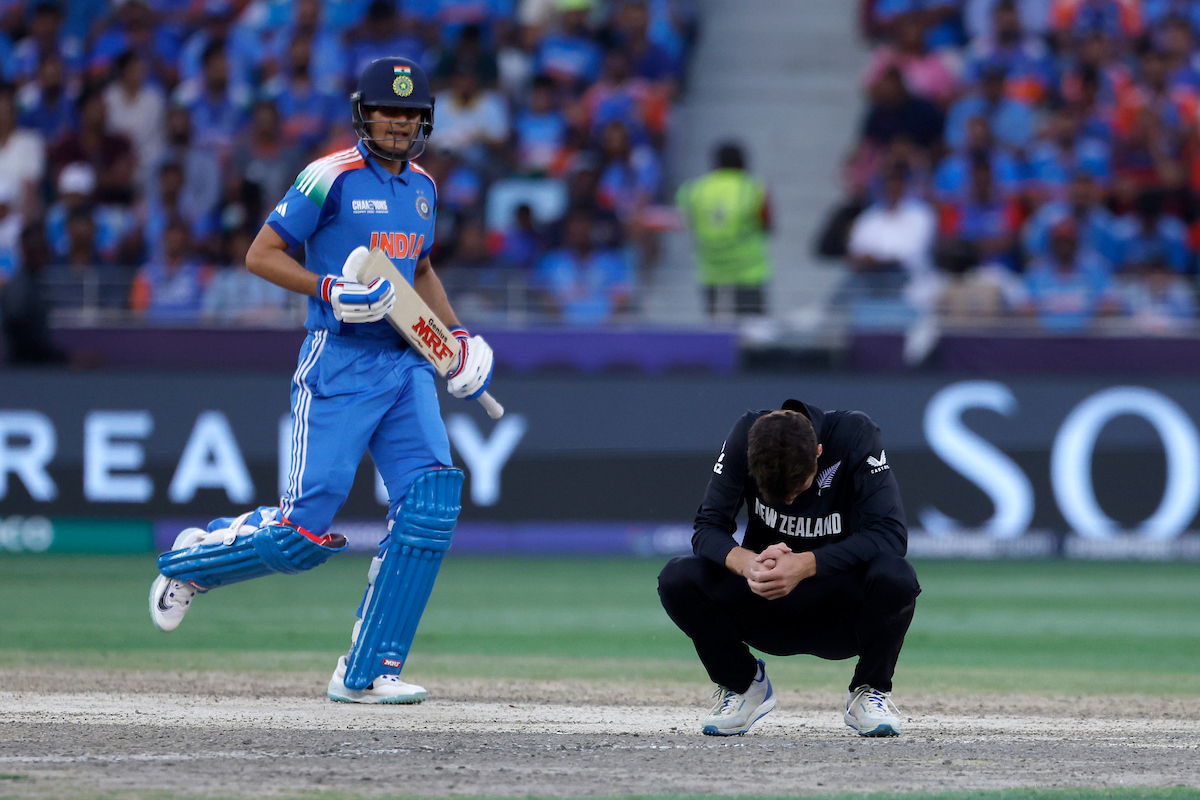 A dejected Mitchell Santner after New Zealand's Champions Trophy final defeat. Photo / Photosport