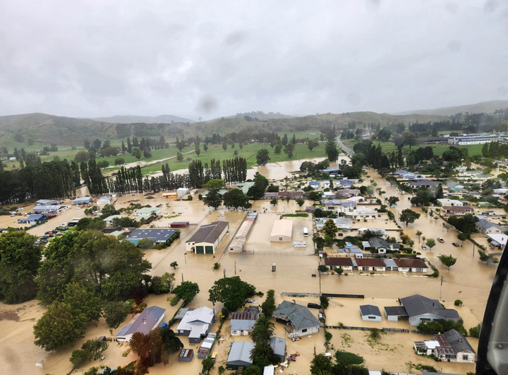 An aerial view of the flooding in Wairoa, in the Hawke's Bay. Residents displaced by the cyclone damage will add to pressure in the region's rental market. Photo / Wairoa District Council