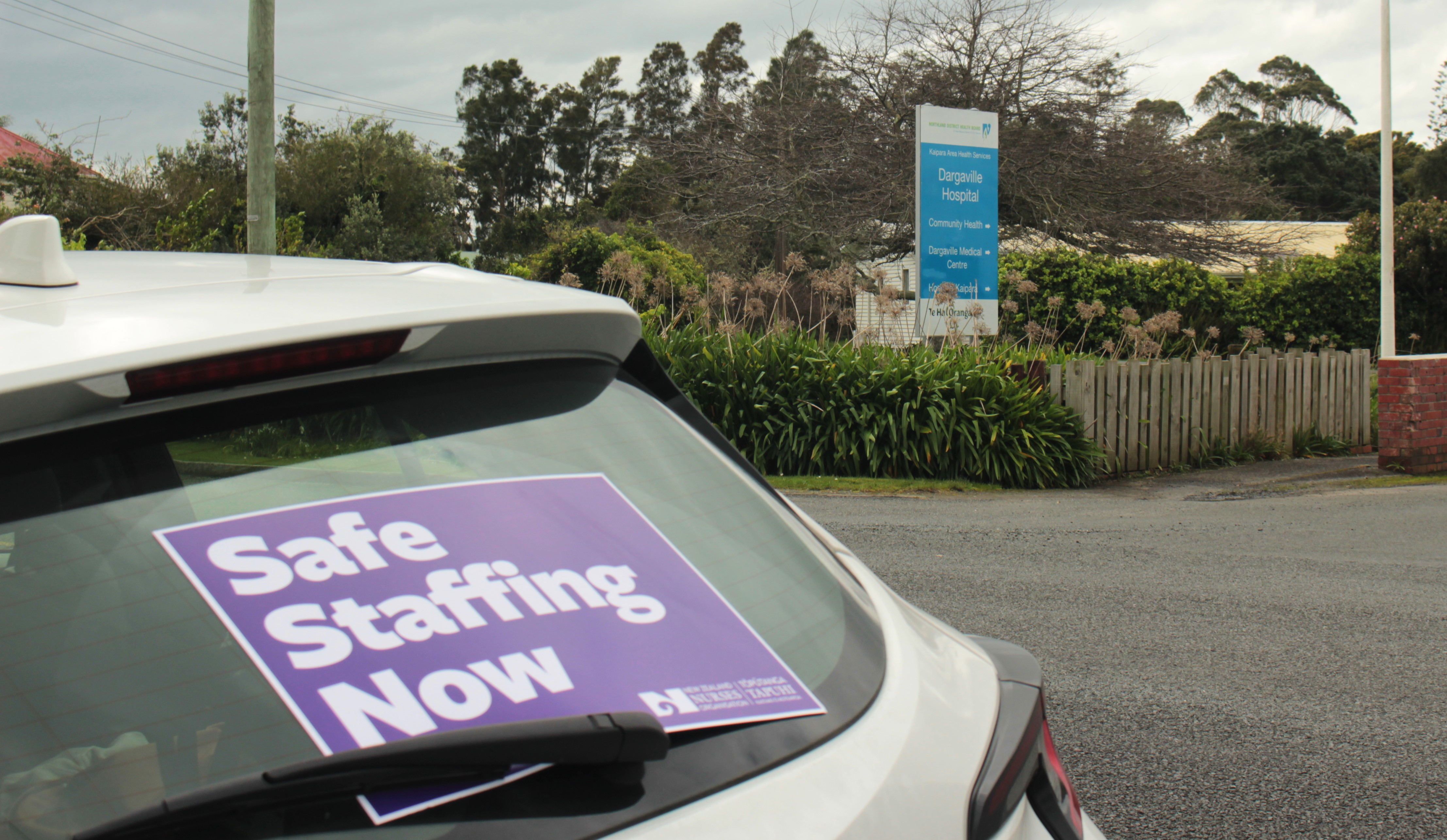 The NZNO has been protesting about the lack of overnight doctors at Dargaville Hospital since 2024. Photo / Denise Piper