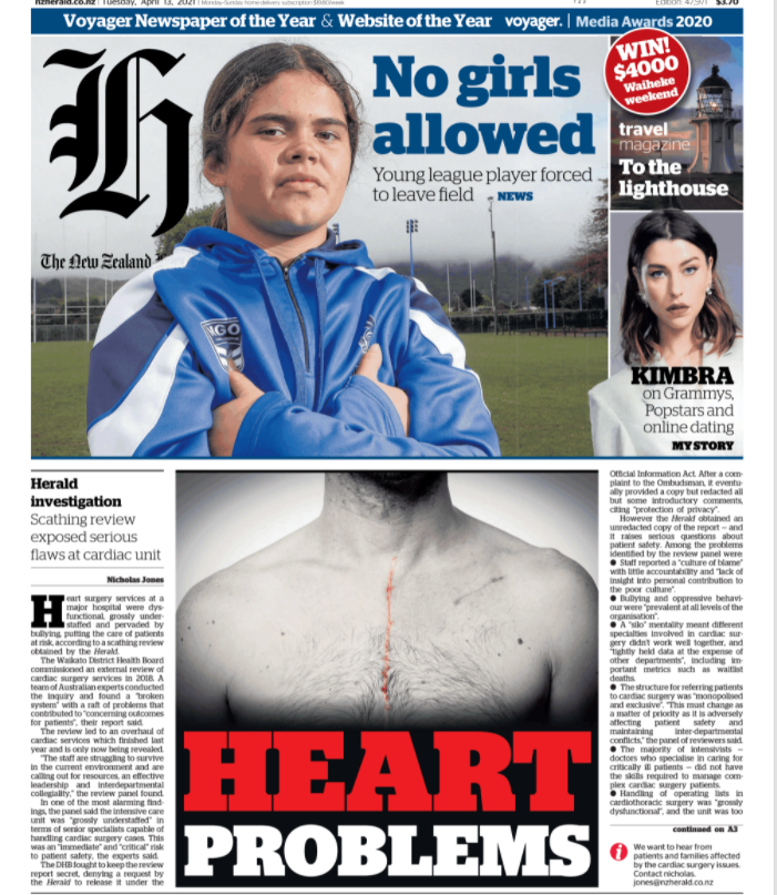 The Herald revealed the cardiac surgery overhaul at Waikato Hospital in a front-page article in April 2021.