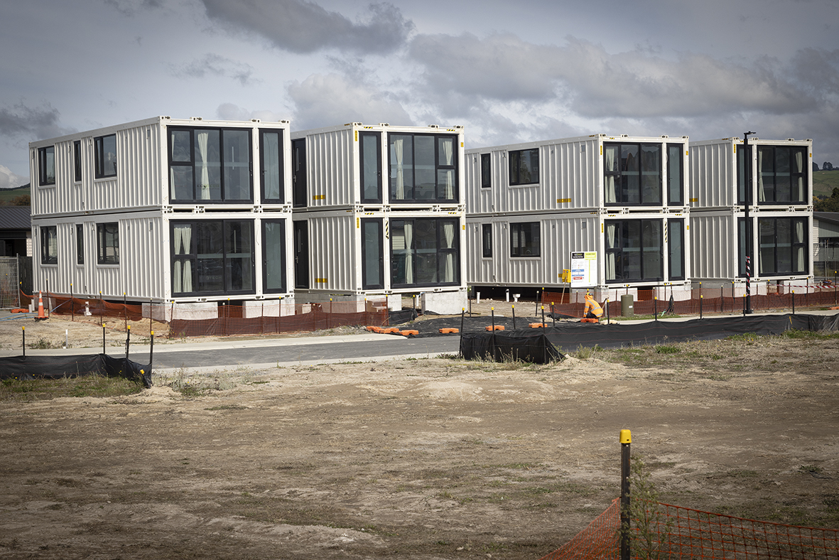 The shells of the new Kāinga Ora apartments on the coroner of Malfroy Rd and Ranolf St. Photo / Andrew Warner