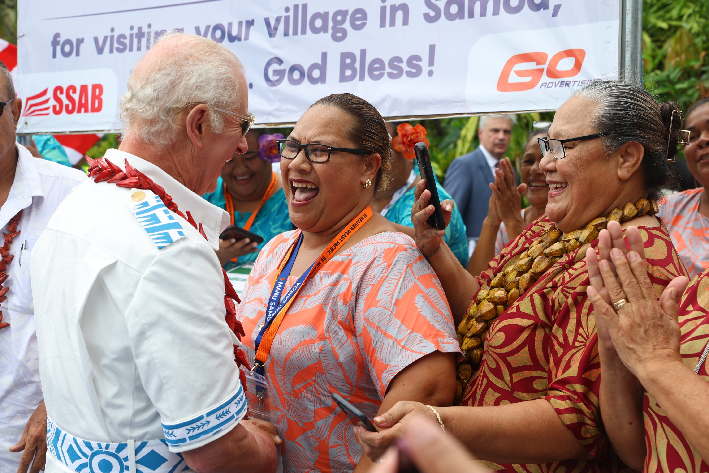 King Charles III talks with resident Faamanatu Molly Nielsen during a visit to the Mangrove Restoration Project at Moata'a Village near Apia, in Samoa. Photo / Getty Images