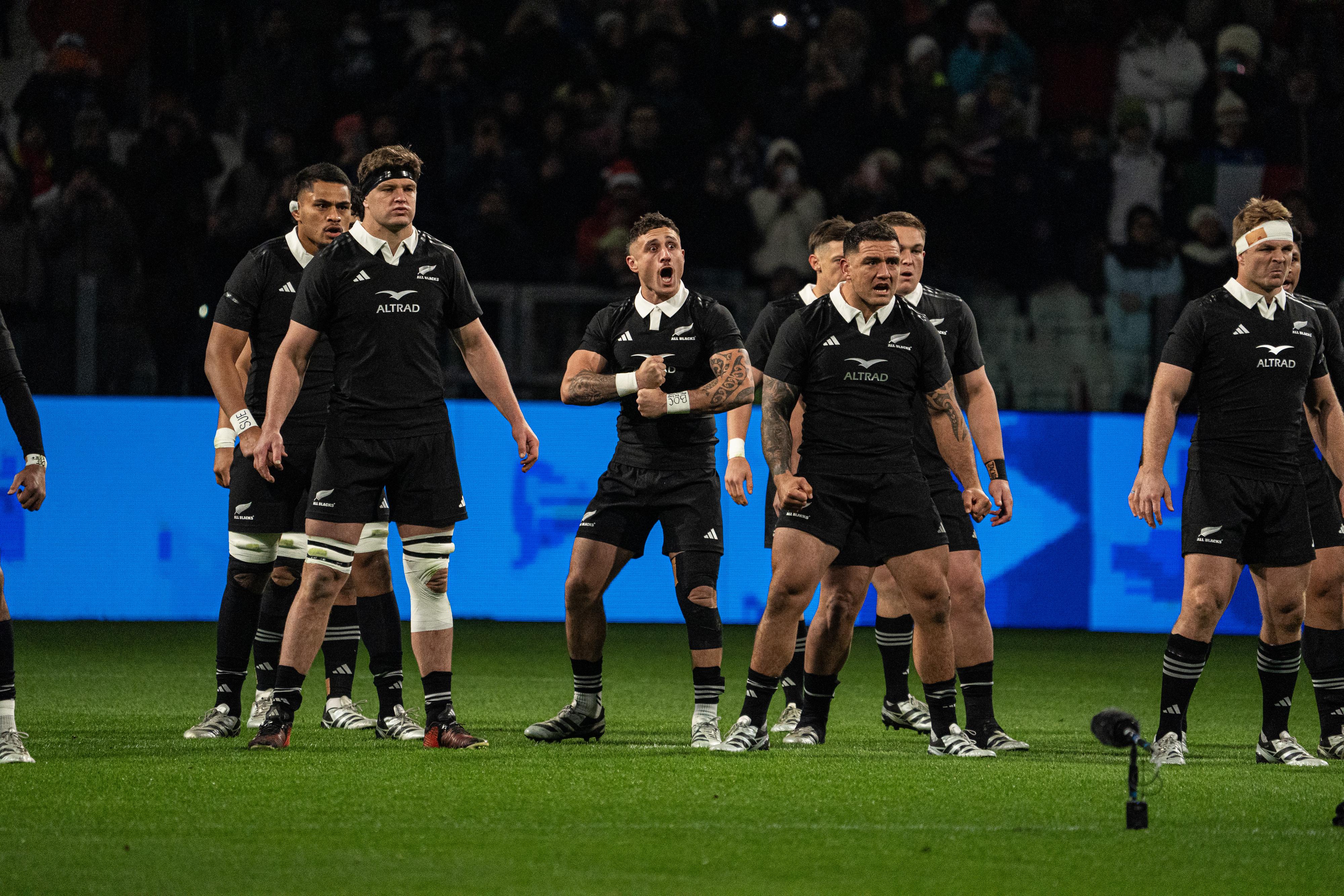 TJ Perenara performing the haka against Italy. Photo / Getty Images