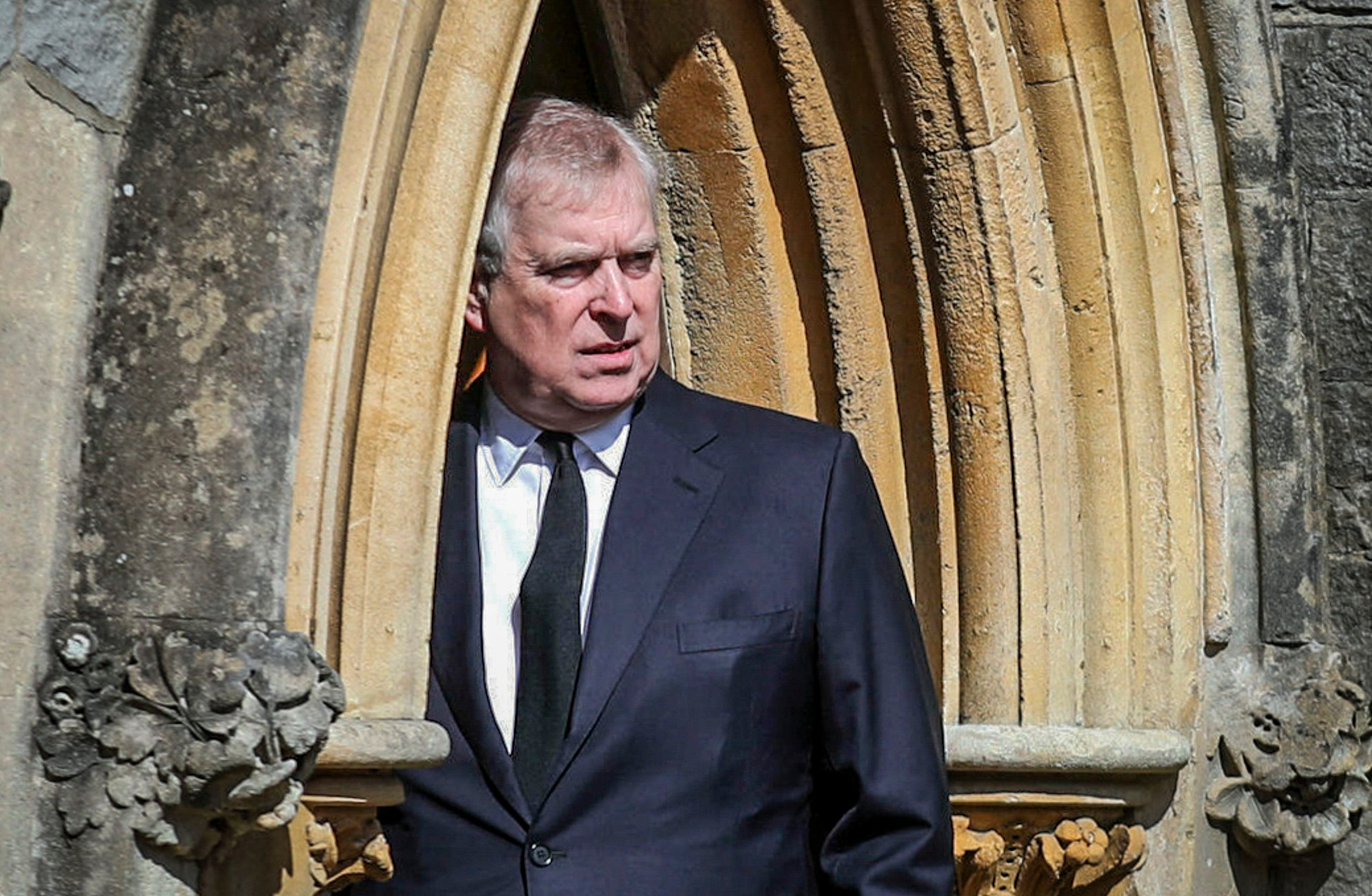 Prince Andrew at the Royal Chapel at Windsor, following the death announcement of his father Prince Philip in 2021. Photo / Steve Parsons, AP, File