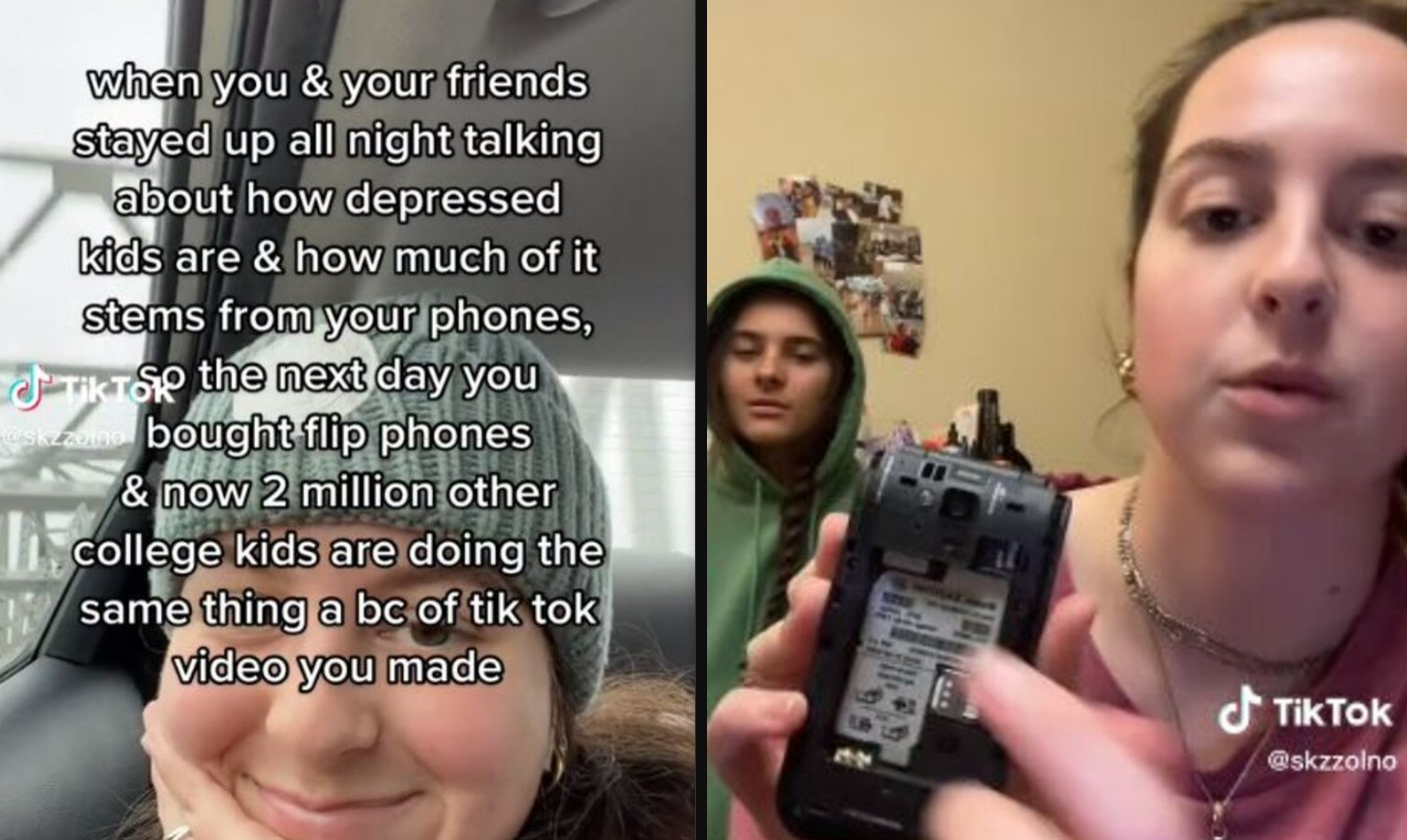 The university student says she has influenced millions of people to get flip phones and teaches how to get the photos they take on their flip phone on to their smartphone. Photo / TikTok @skzzolno