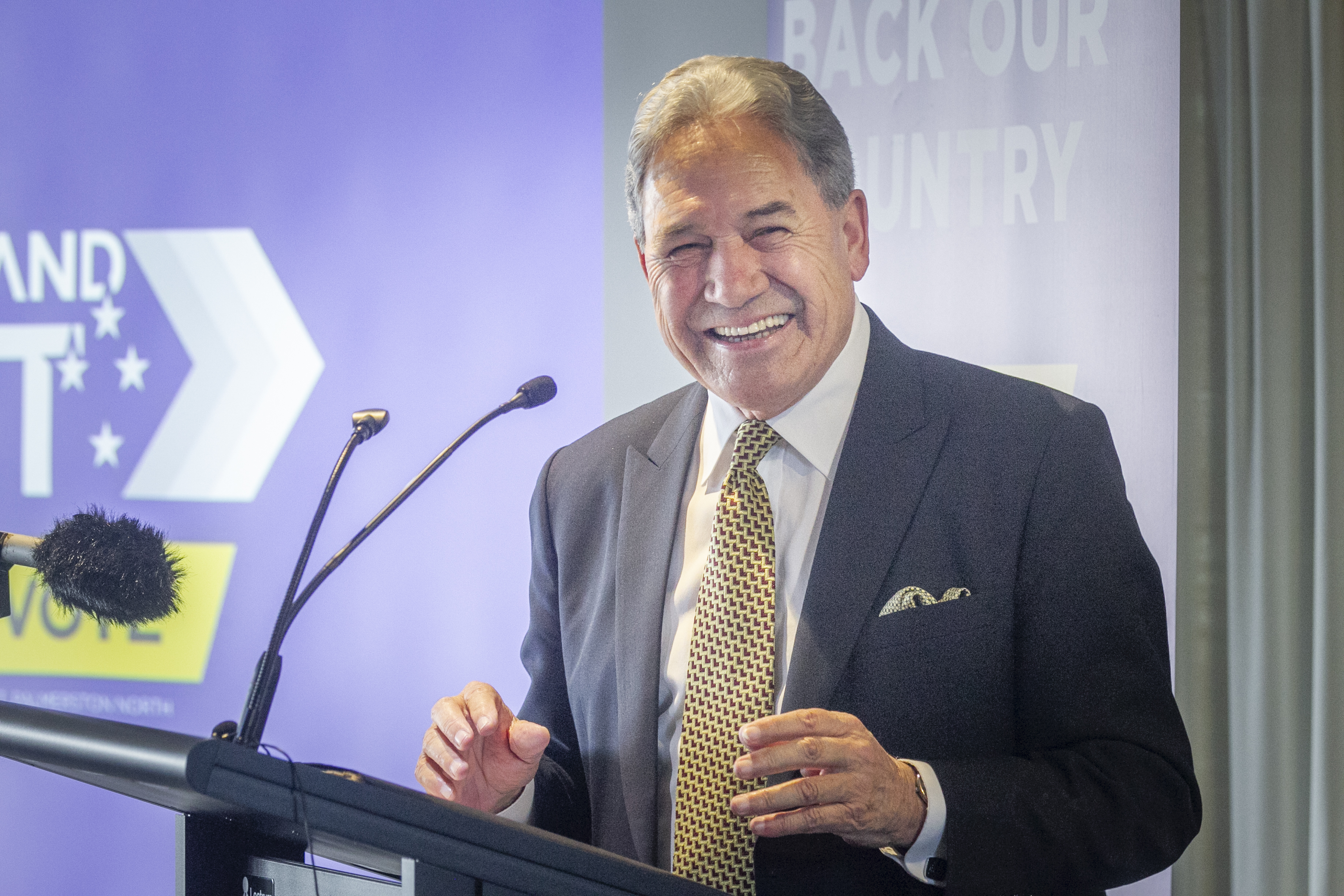 Winston Peters, NZ First leader, speaking at Napier Sailing Club. Photo / Warren Buckland