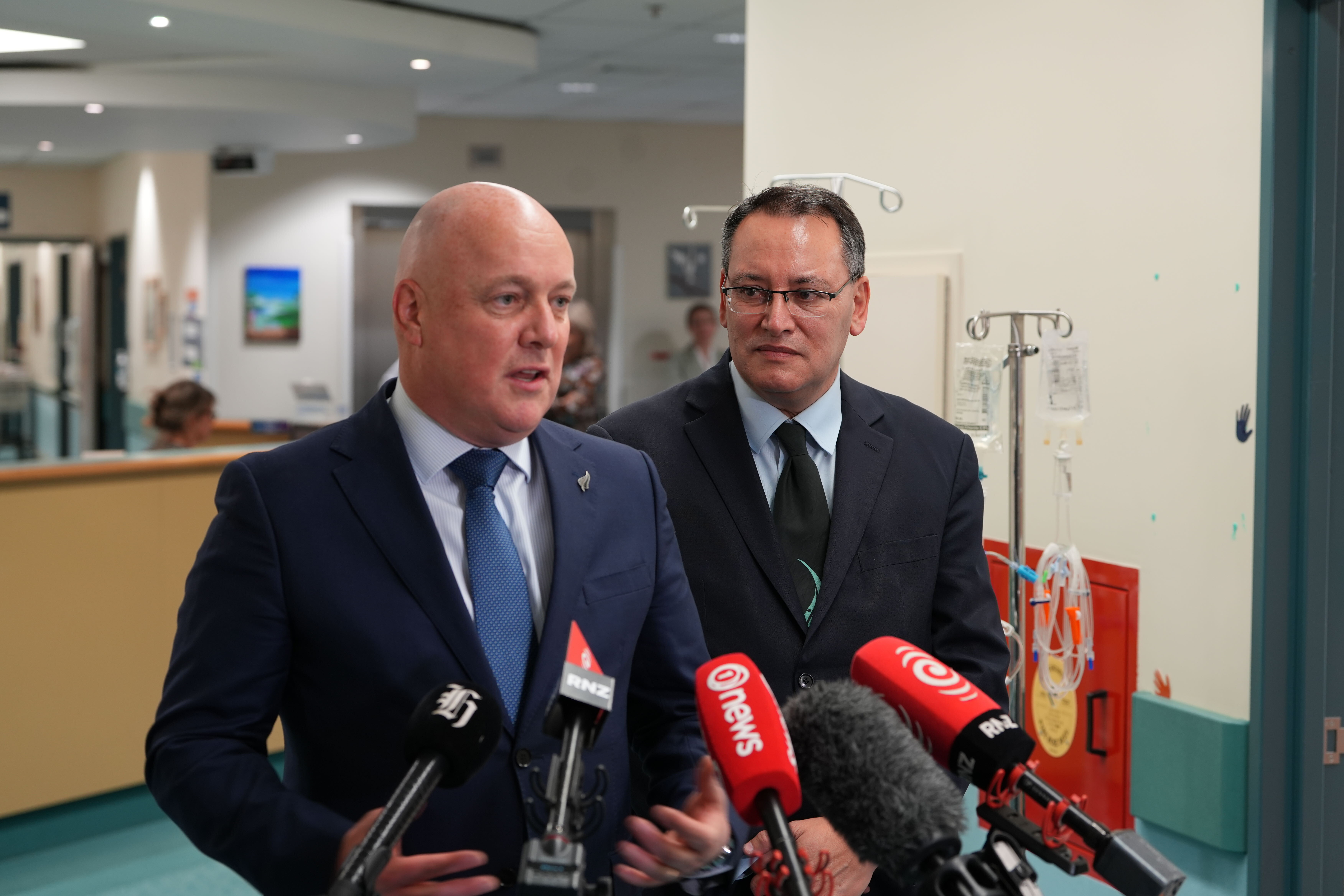 Christopher Luxon (left) and Shane Reti speak to media at the Manukau SuperClinic. Photo / Ben Dickens