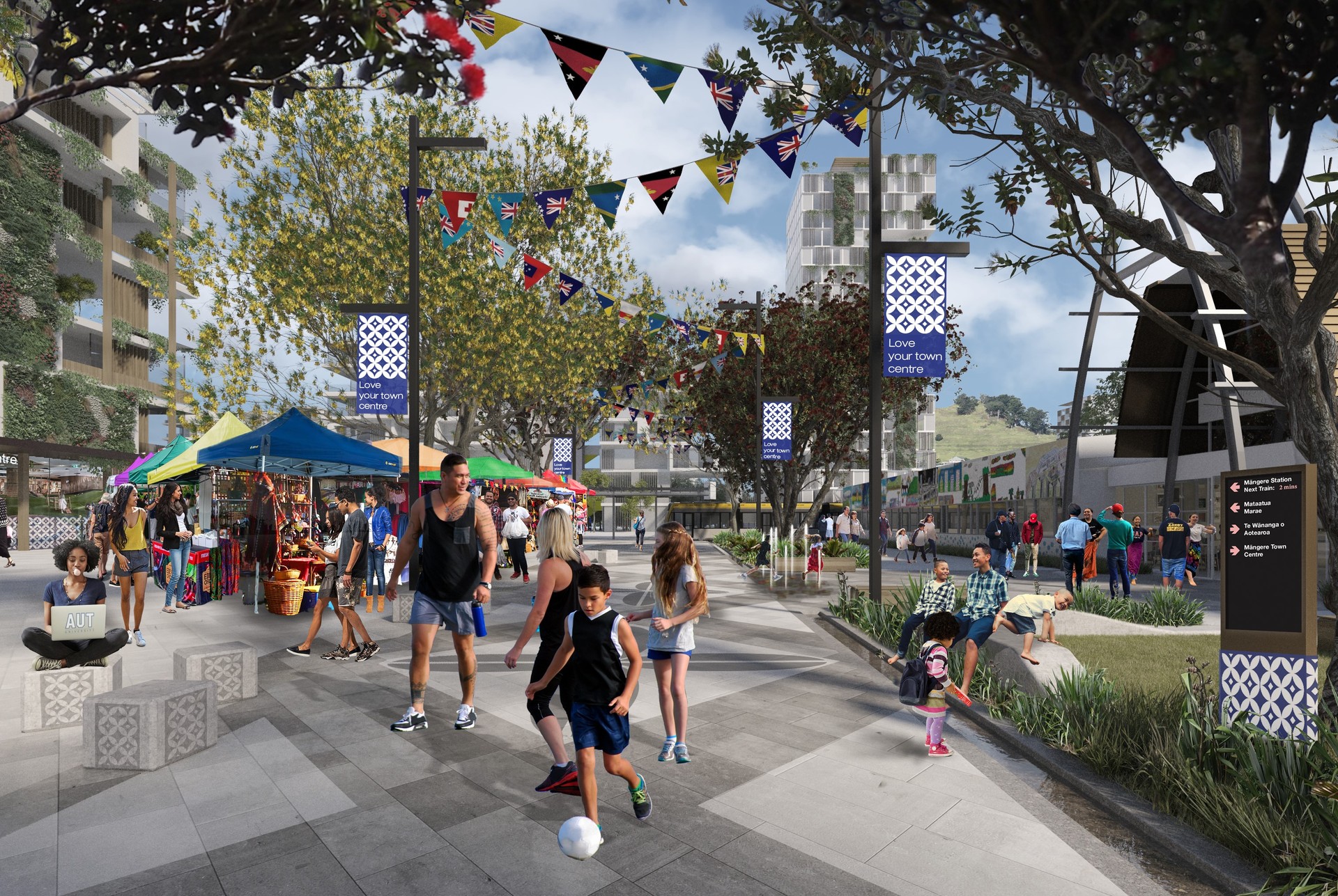 Artist's impression of Māngere town centre near the site of the light rail station. Image / supplied