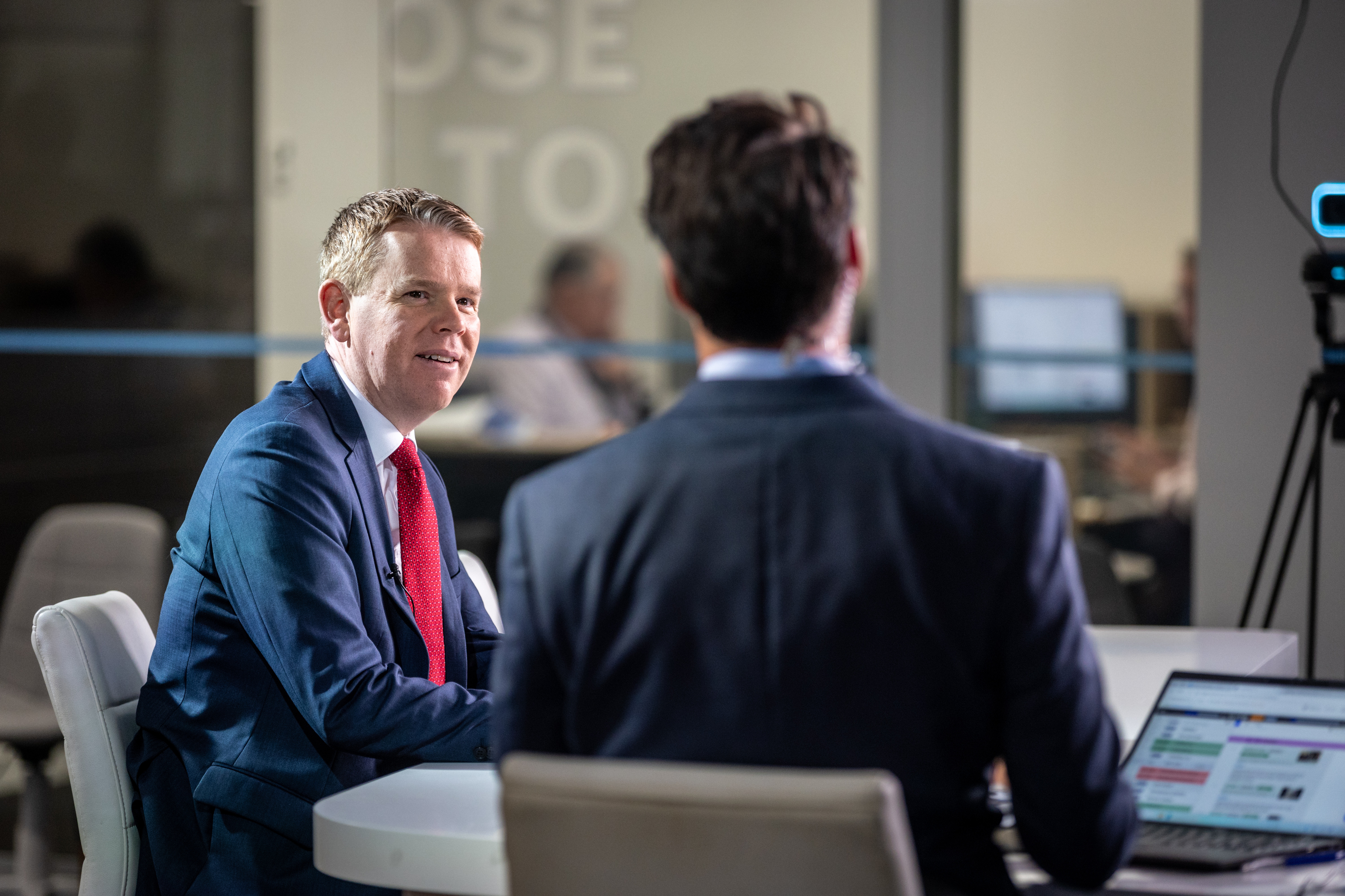 Labour Leader Chris Hipkins being interviewed on Ryan Bridge TODAY. Photo / Michael Craig