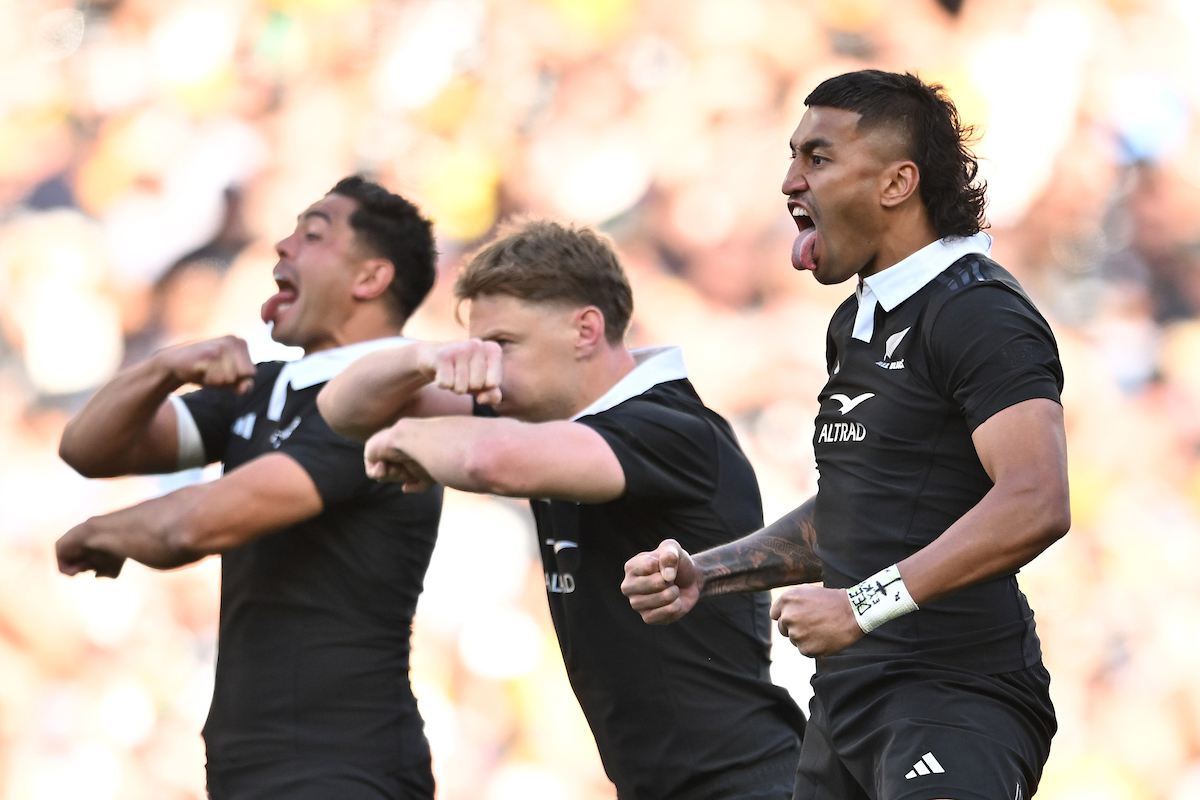 Rieko Ioane led the All Blacks' haka on Saturday. Photo / Photosport