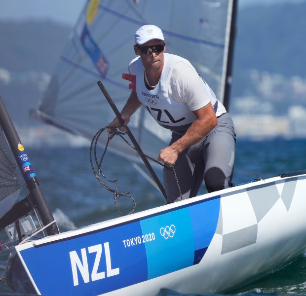 Josh Junior failed to fire a shot in the men's Finn medal race. Photo / AP