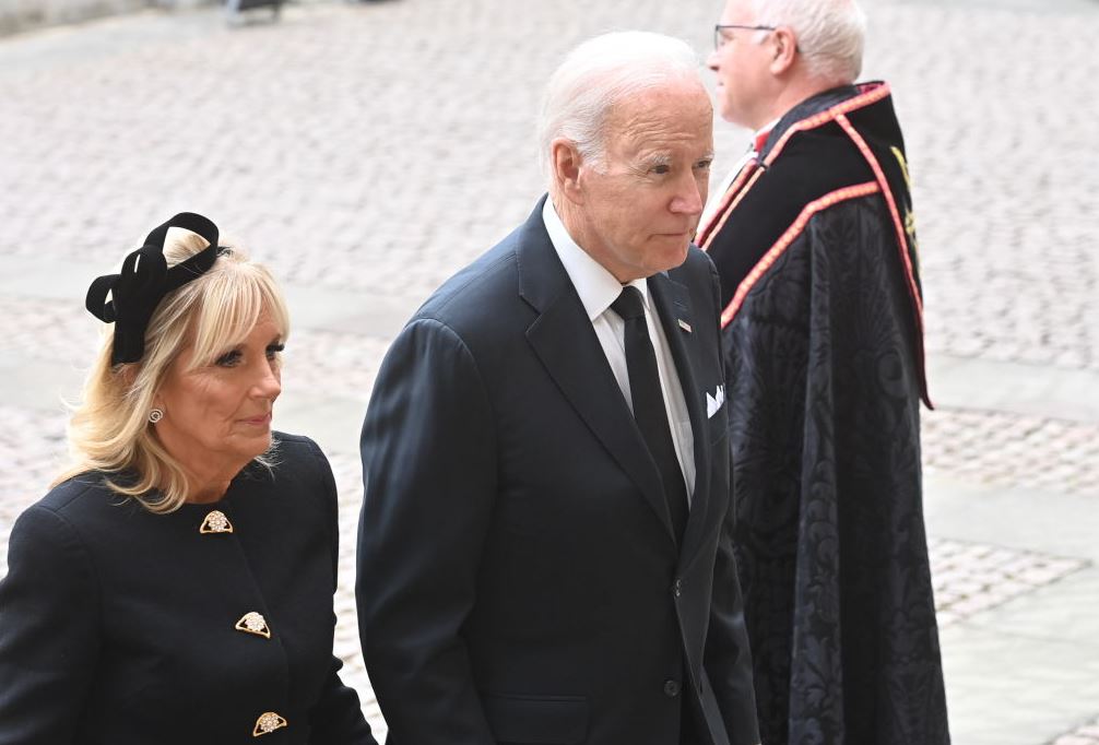 US President Joe Biden and Jill Biden arrive for the state funeral of Queen Elizabeth II. Photo / Getty Images