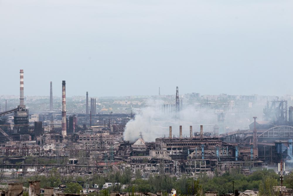 Smoke rises from the Metallurgical Combine Azovstal in Mariupol, in territory under the government of the Donetsk People's Republic, in Mariupol, Ukraine. Photo / AP