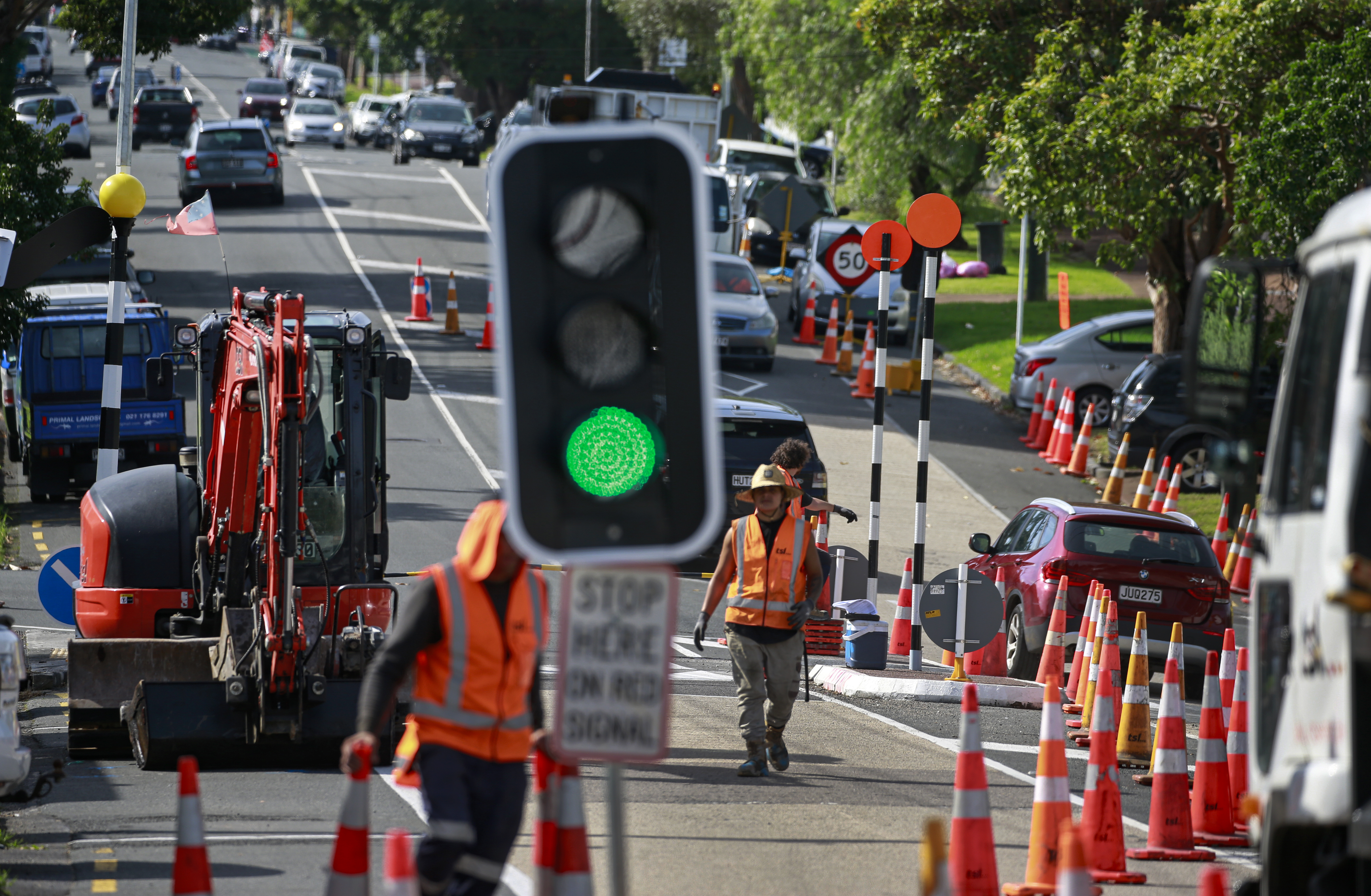 The repair works included traffic management, including road cones and temporary traffic lights. Photo / Alex Burton