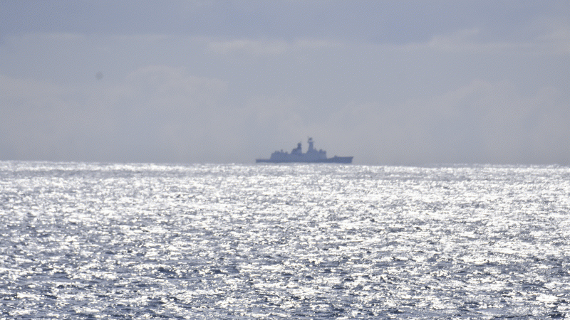 The Chinese task group as seen from HMNZS Te Kaha and Seasprite helicopter. Photo / NZDF
