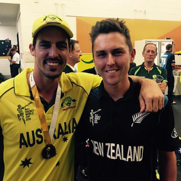 Trent Boult shared on Twitter a picture of himself and Mitchell Johnson after the game. Photo / Twitter