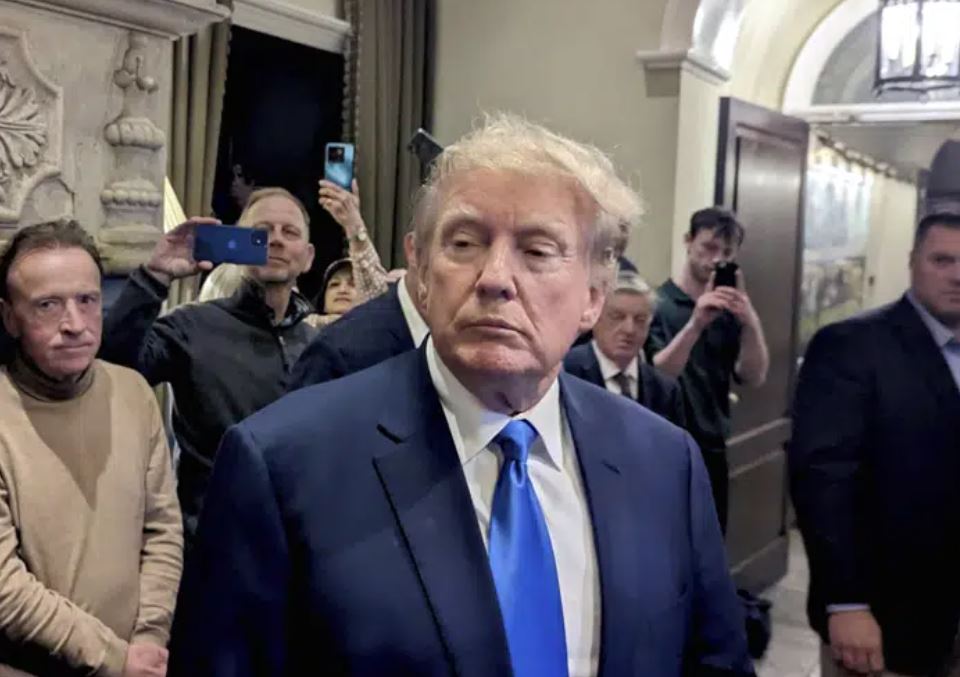 Former US president Donald Trump speaks to reporters during his visit to Ireland. Photo / AP