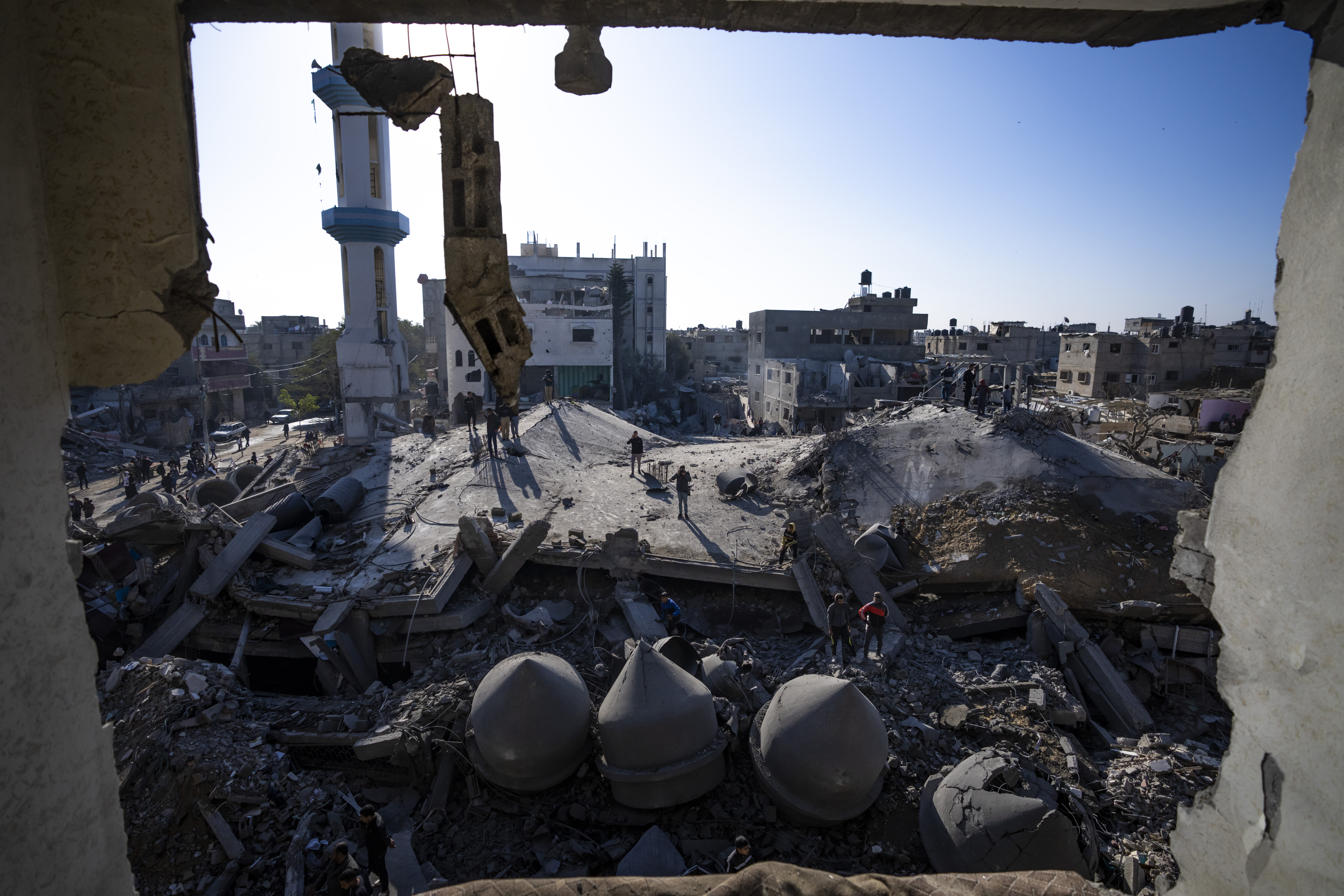 A flurry of  Israeli strikes that hit Rafah on Thursday flattened a large mosque and devastated much of the surrounding block. Photo / AP