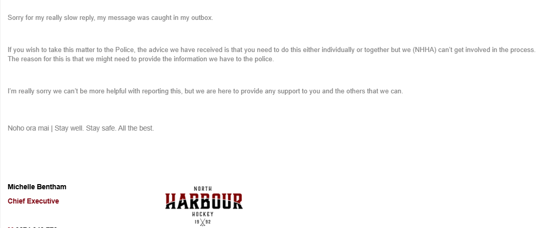 NHHA CEO's email to one of the complainants. Photo / Supplied