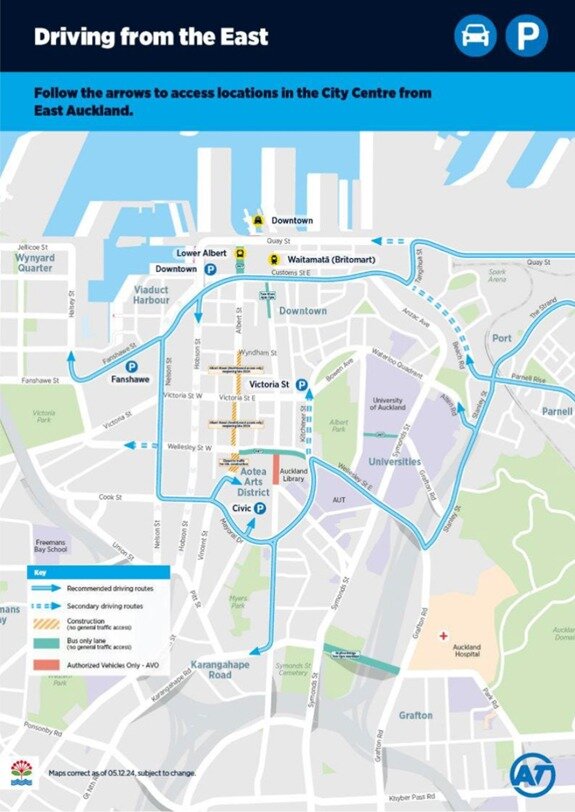  Auckland Transport's map of the best routes to use to drive across the city centre.