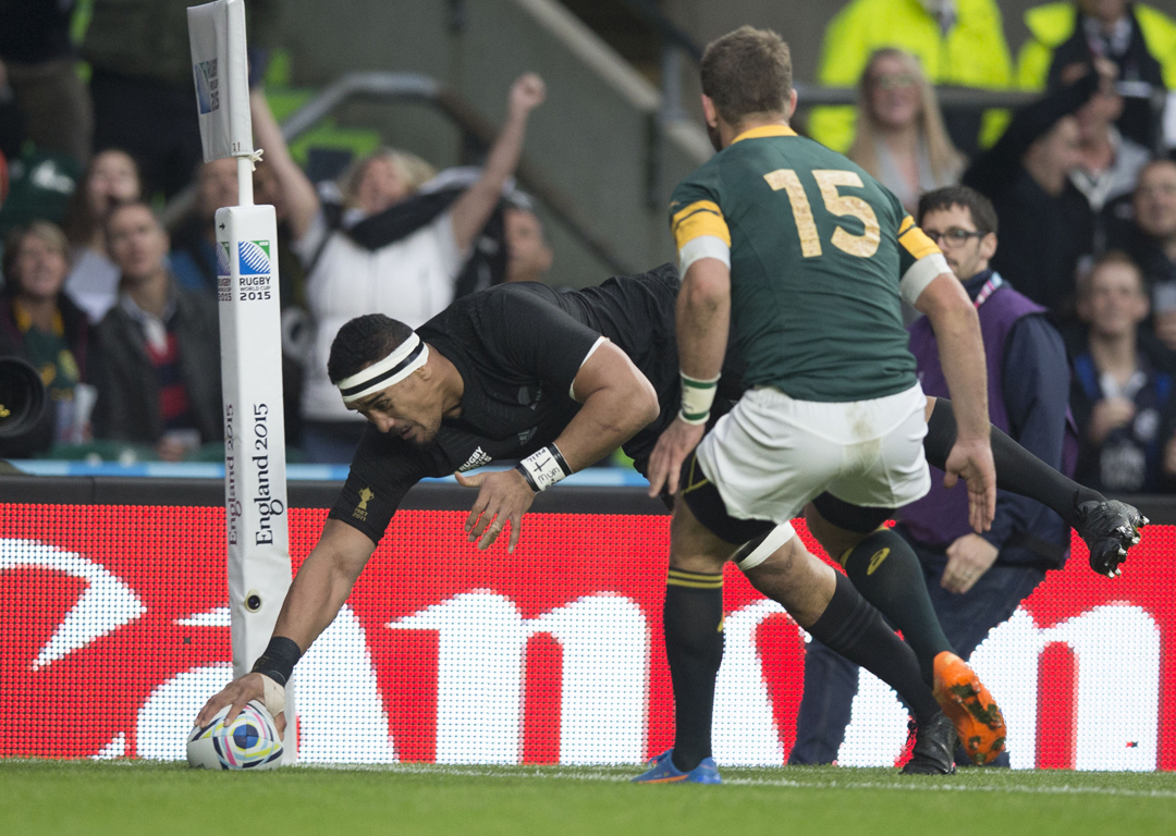 Jerome Kaino scores the opening try of the Rugby World Cup 2015 semifinal. Photo / Brett Phibbs