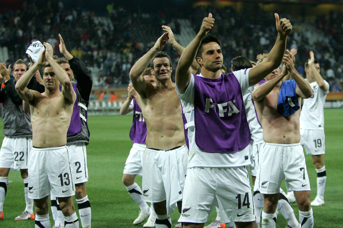 The All Whites acknowledge the crowd during the the FIFA World Cup 2010 match between New Zealand and Italy at The Mbombela Stadium in Nelspruit, South Africa. Photo / Photosport.co.nz
