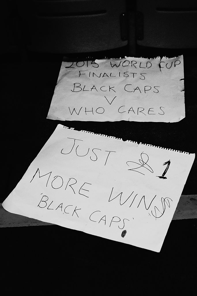 Spectator signs left at Eden Park after the thrilling semifinal victory. Photo / Getty