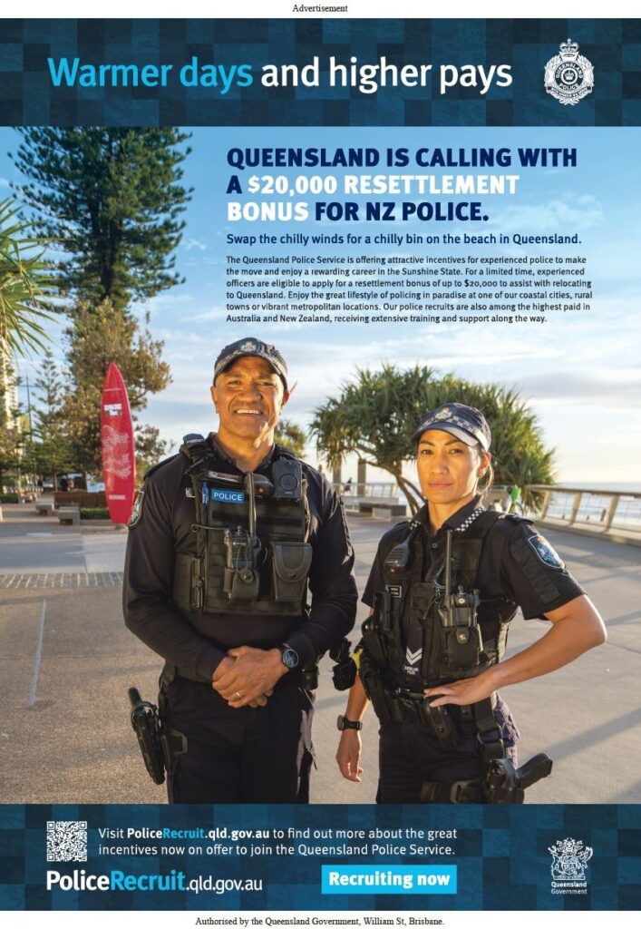 Queensland Police launched a campaign in 2023 to attract more New Zealand officers better pay and lifestyle.