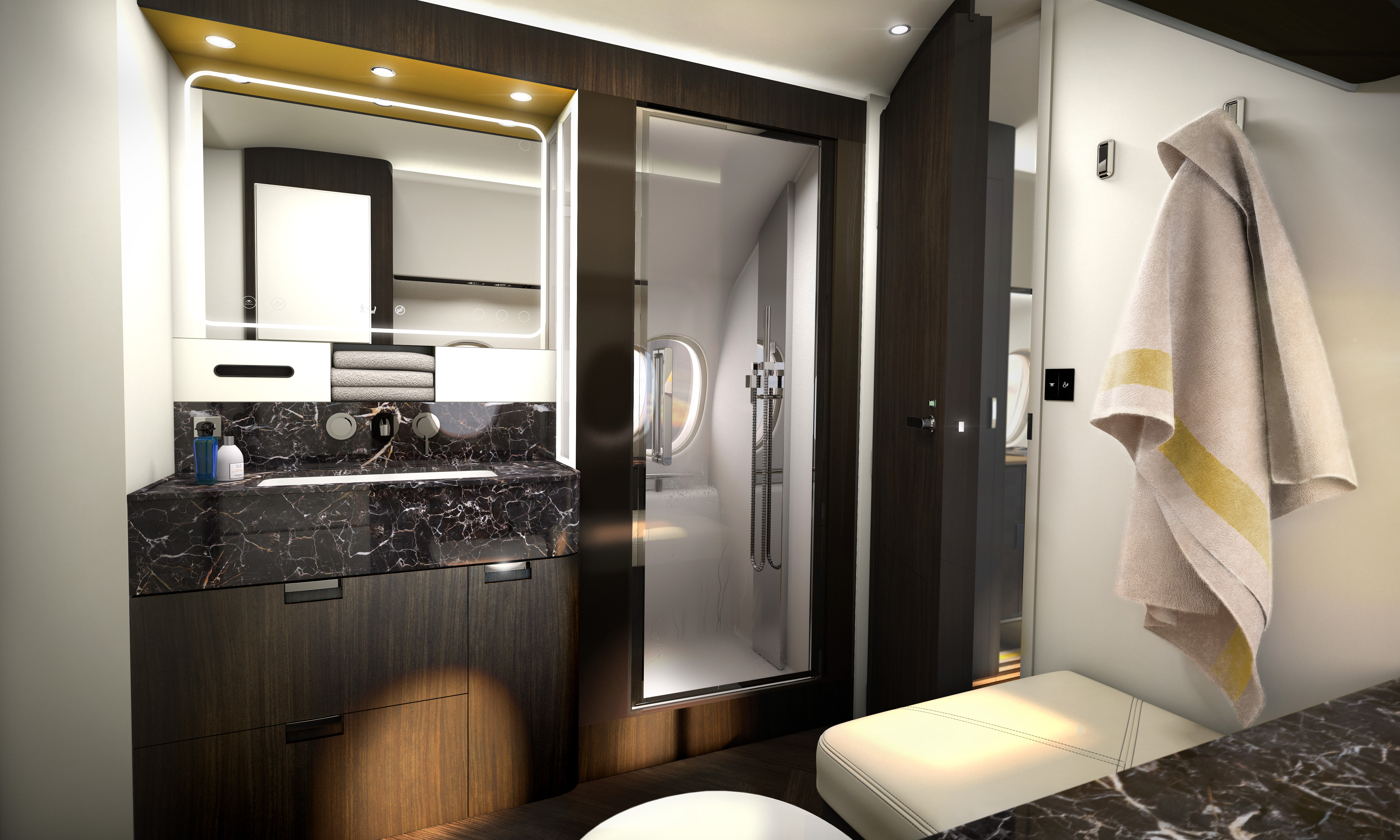 An artist impression of the shower inside a Falcon X10. 