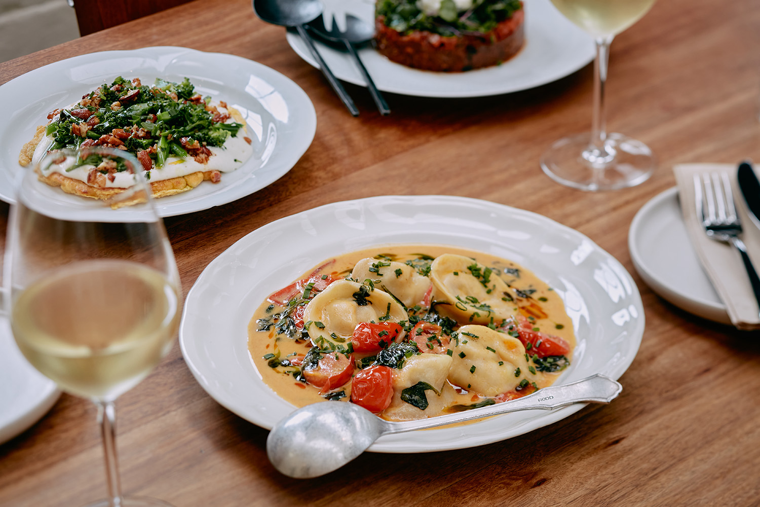 The Butcher Baker's crayfish tortellini with yoghurt curd, saffron, spinach and habanero oil. Photo / Babiche Martens