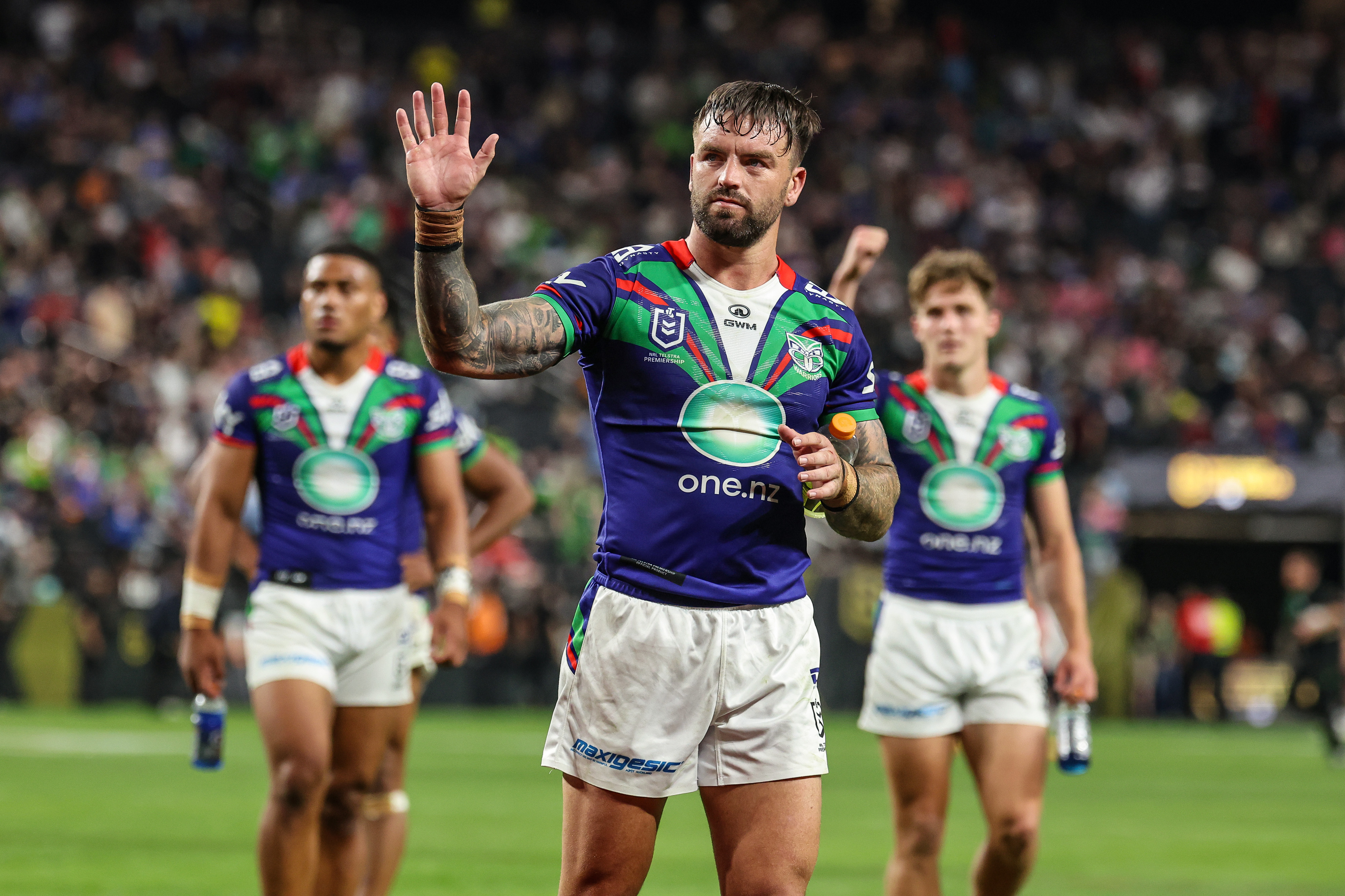 Wayde Egan acknowledges the fans after the loss to Canberra in Las Vegas. Photo / Photosport
