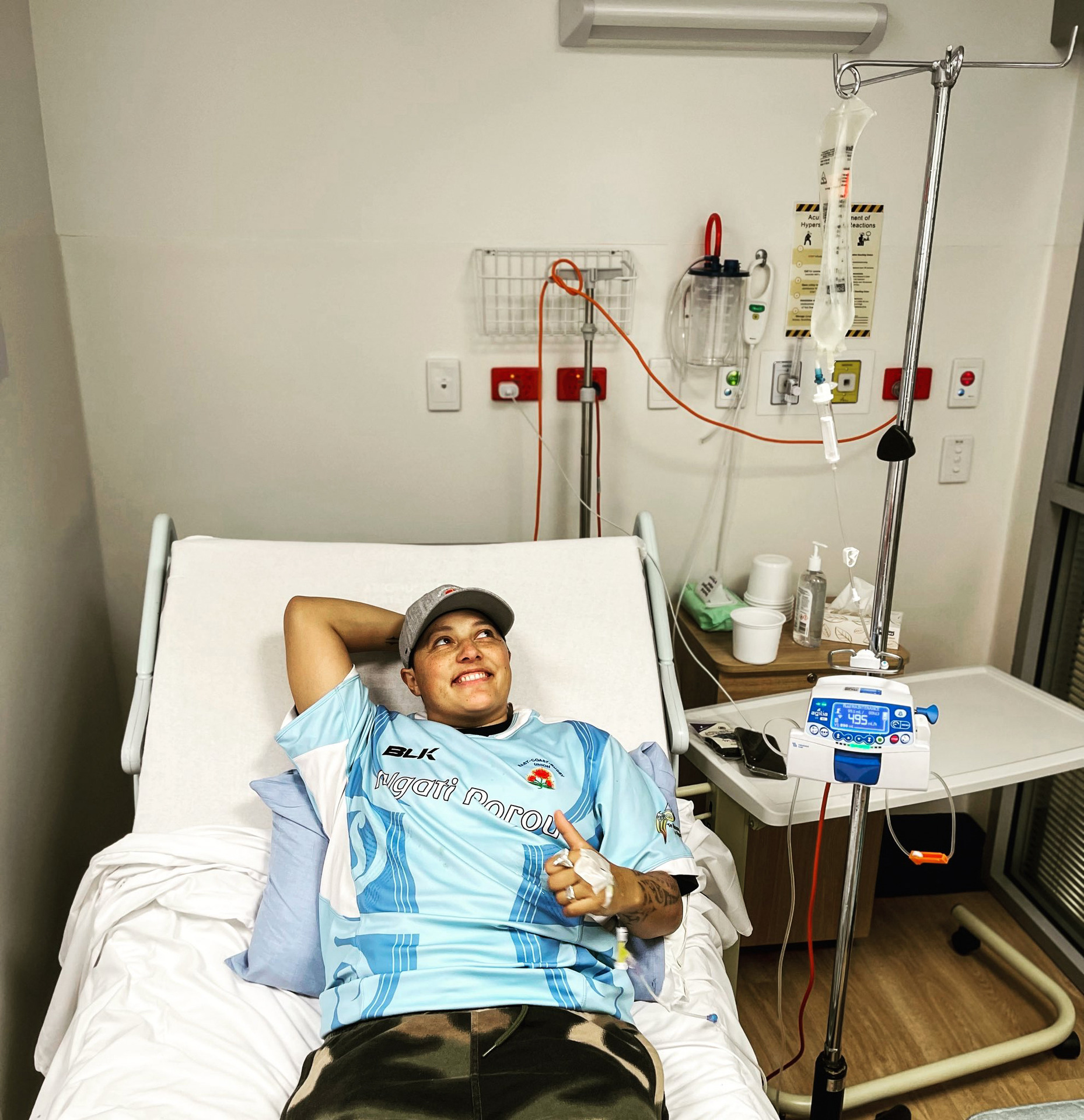 Kiri Allan's last day of chemotherapy at Wellington hospital, a photo from her Twitter account.