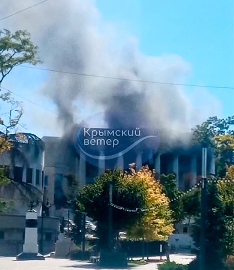 Smoke rises over the Headquarters of Russia's Black Sea Fleet in Sevastopol, Crimea. Photo / AP