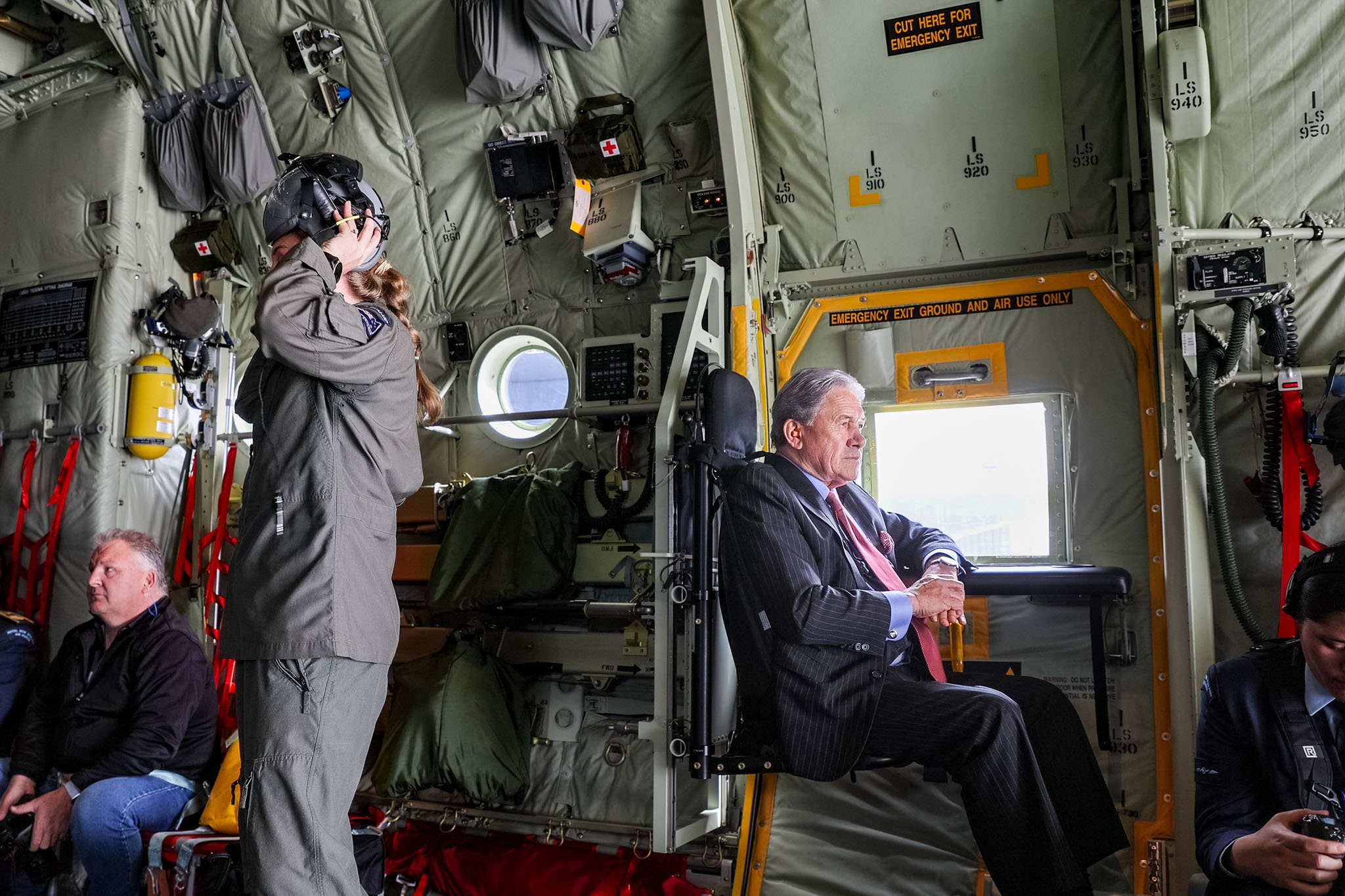 Deputy PM Winston Peters onboard the Lockheed Martin C-130J Hercules. Photo / Michael Craig