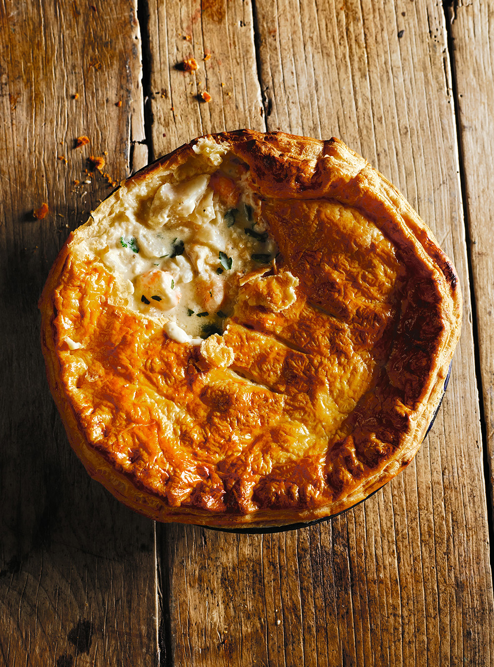 Rick Stein’s fish pie recipe pairs a flaky pastry with a lush seafood filling.