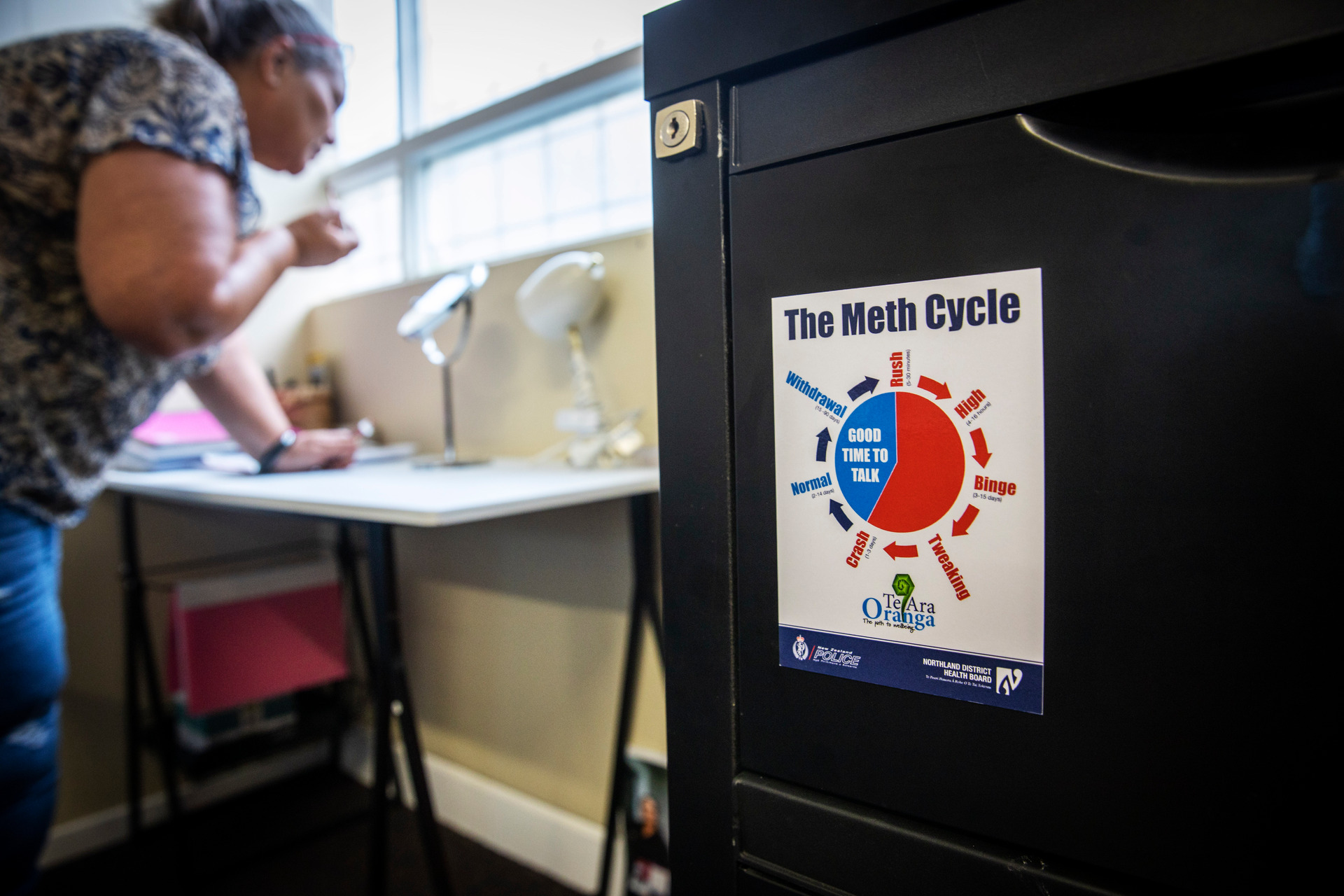 Meth addicts quickly find themselves in a cycle of binge-and-crash. Te Ara Oranga distributed fridge magnets to explain the cycle to families, helping them to recognise it. Photo / Mike Scott