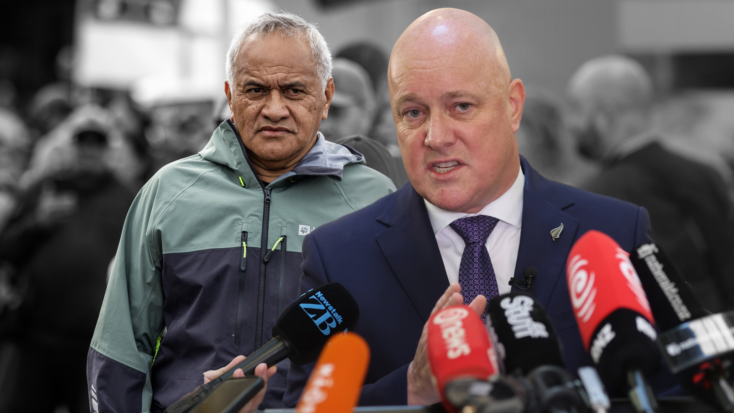 Te Arataura chairman Tukoroirangi Morgan and Prime Minister Christopher Luxon welcome plans to develop the Ruakura Superhub. Photo / NZME