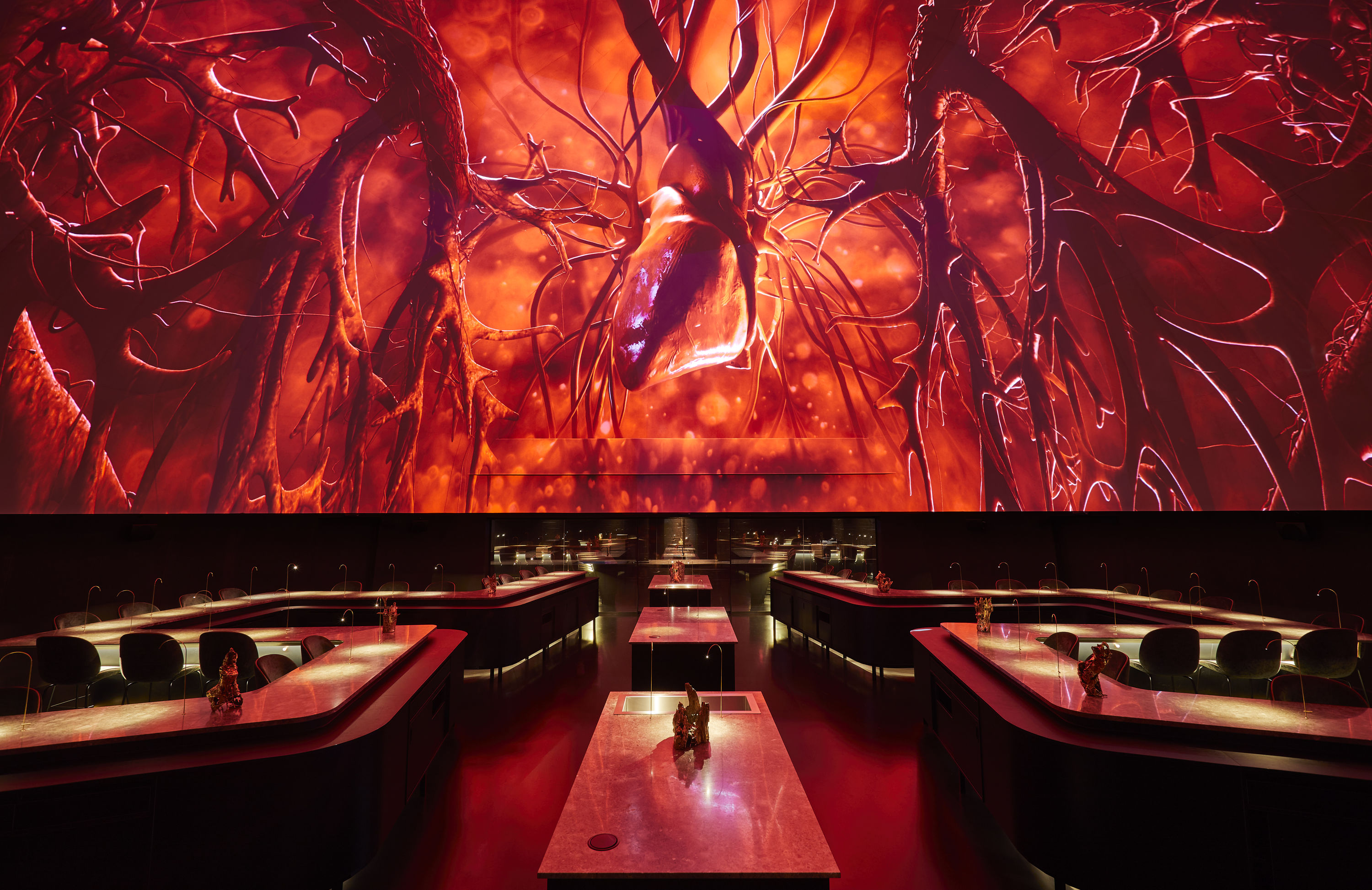 At Copenhagen's Alchemist the dining experience lasts 50 courses and diners move around the fantastical multi million-dollar planetarium space. Photo / Supplied