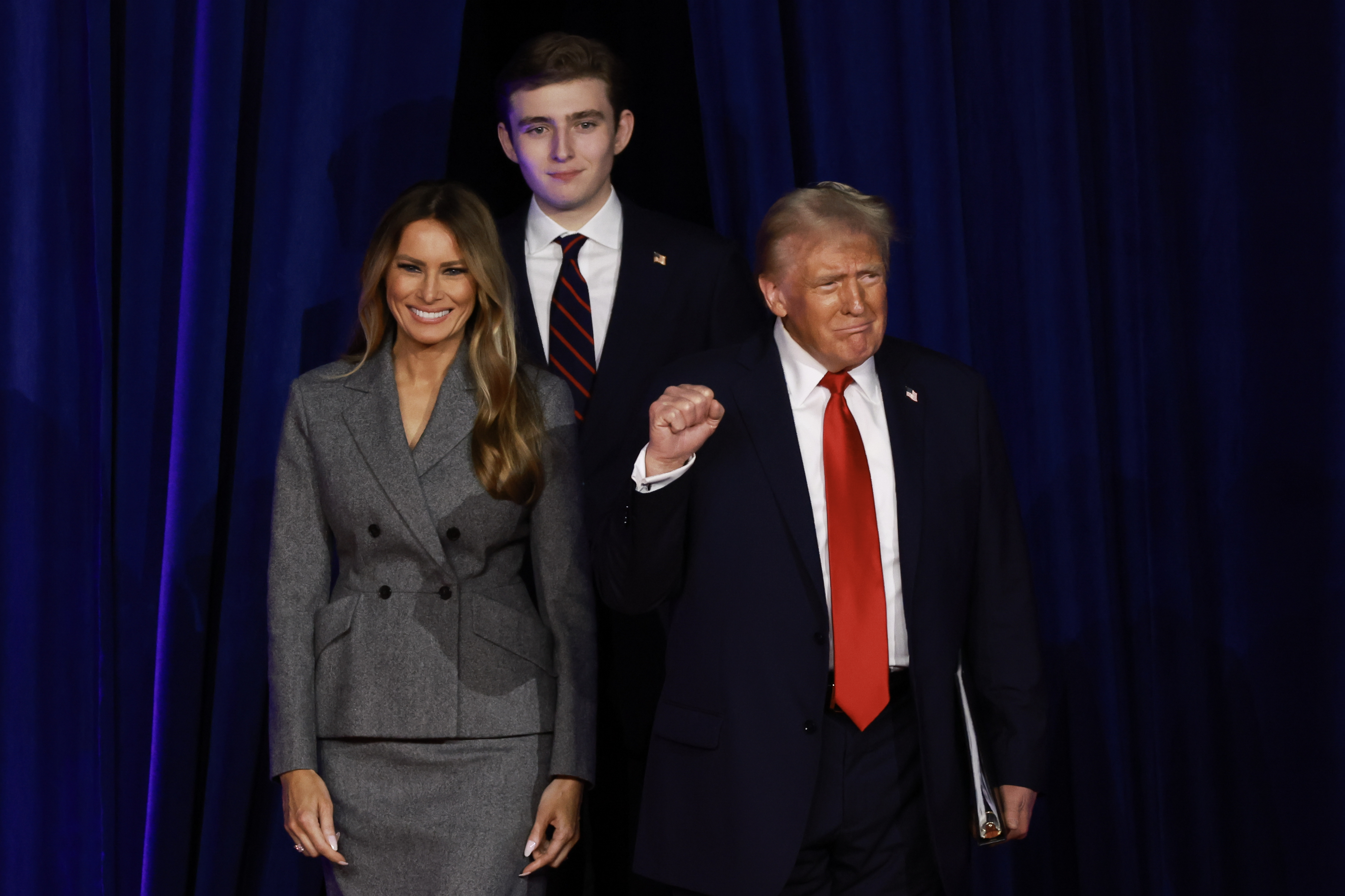 US President-elect Donald Trump with wife Melania and son Barron during an election night event at the Palm Beach Convention Centre in Florida. Photo / Getty Images