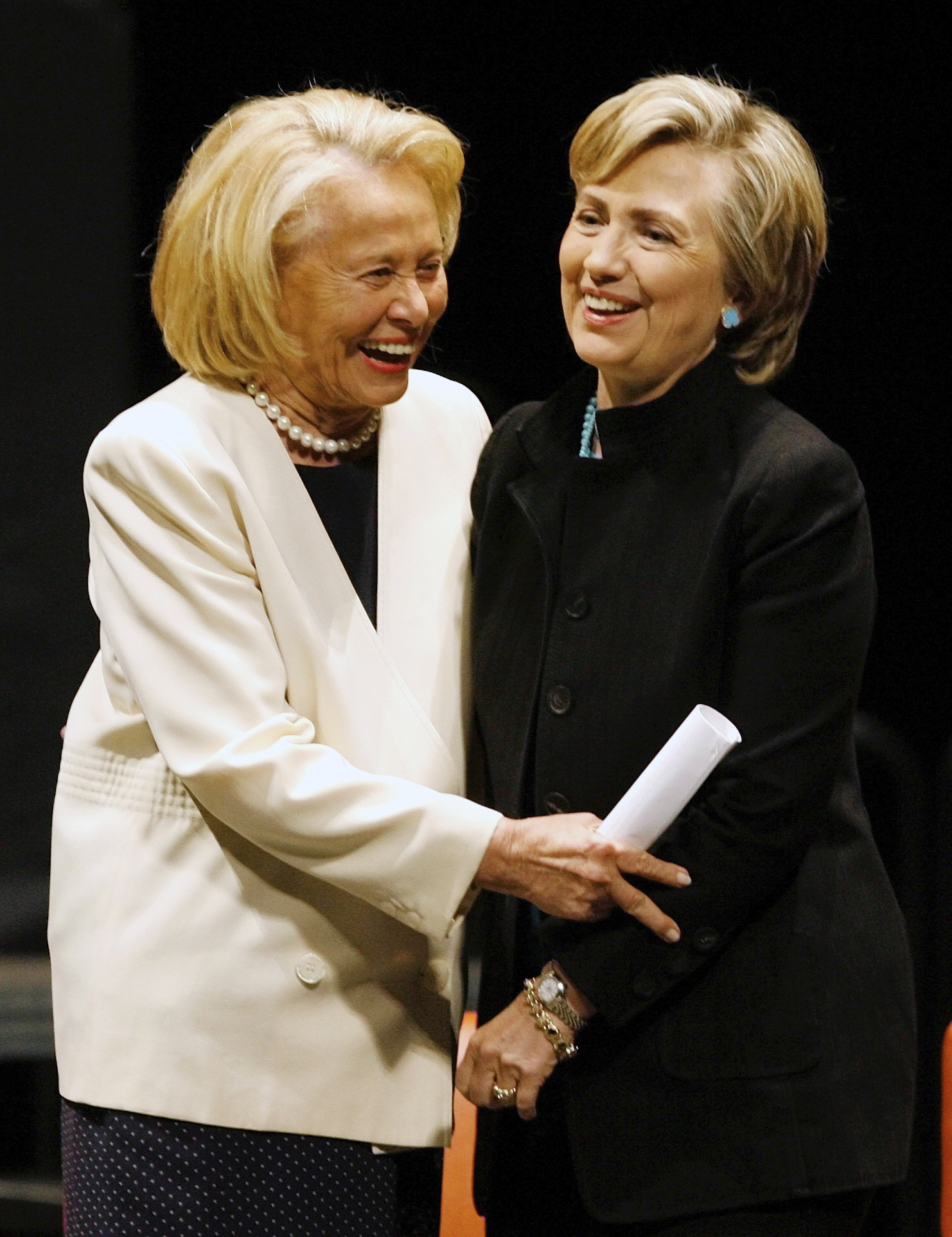 Liz Smith made her living writing about famous people. Seen here with Hillary Clinton. Photo / AP