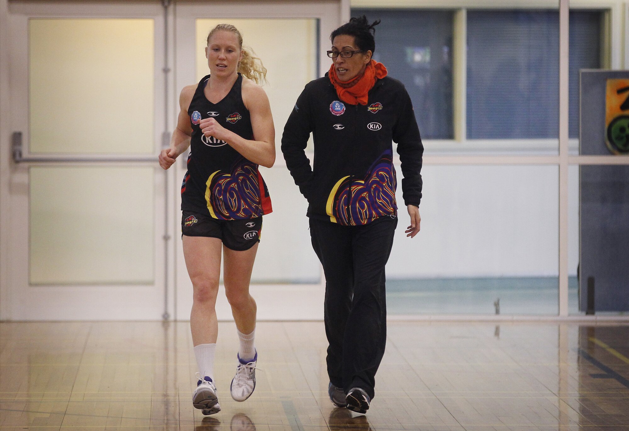 Coach Noeline Taurua with Laura Langman at Magic training in 2013. Photo / Christine Cornege.
