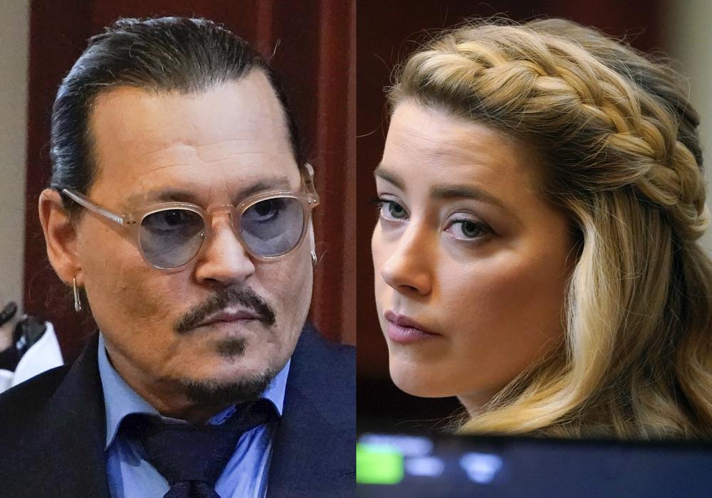 Johnny Depp, left, and Amber Heard in the courtroom for closing arguments at the Fairfax County Circuit Courthouse in Fairfax. Photo /AP / Steve Helber