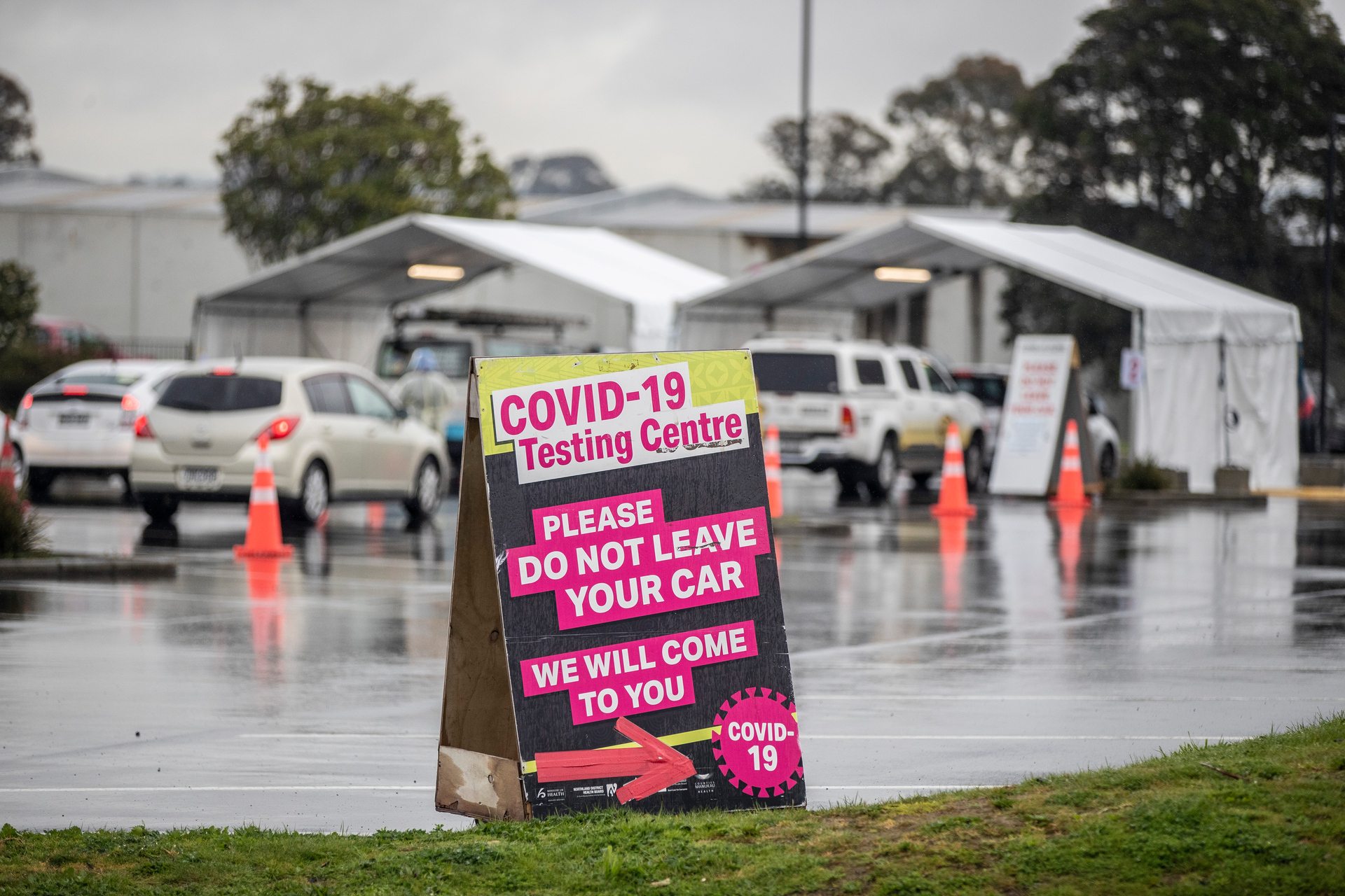 The Whānau Ora Community Clinic testing centre, operating out of the Destiny Church car park in Wiri, Auckland earlier this week. Photo / Michael Craig