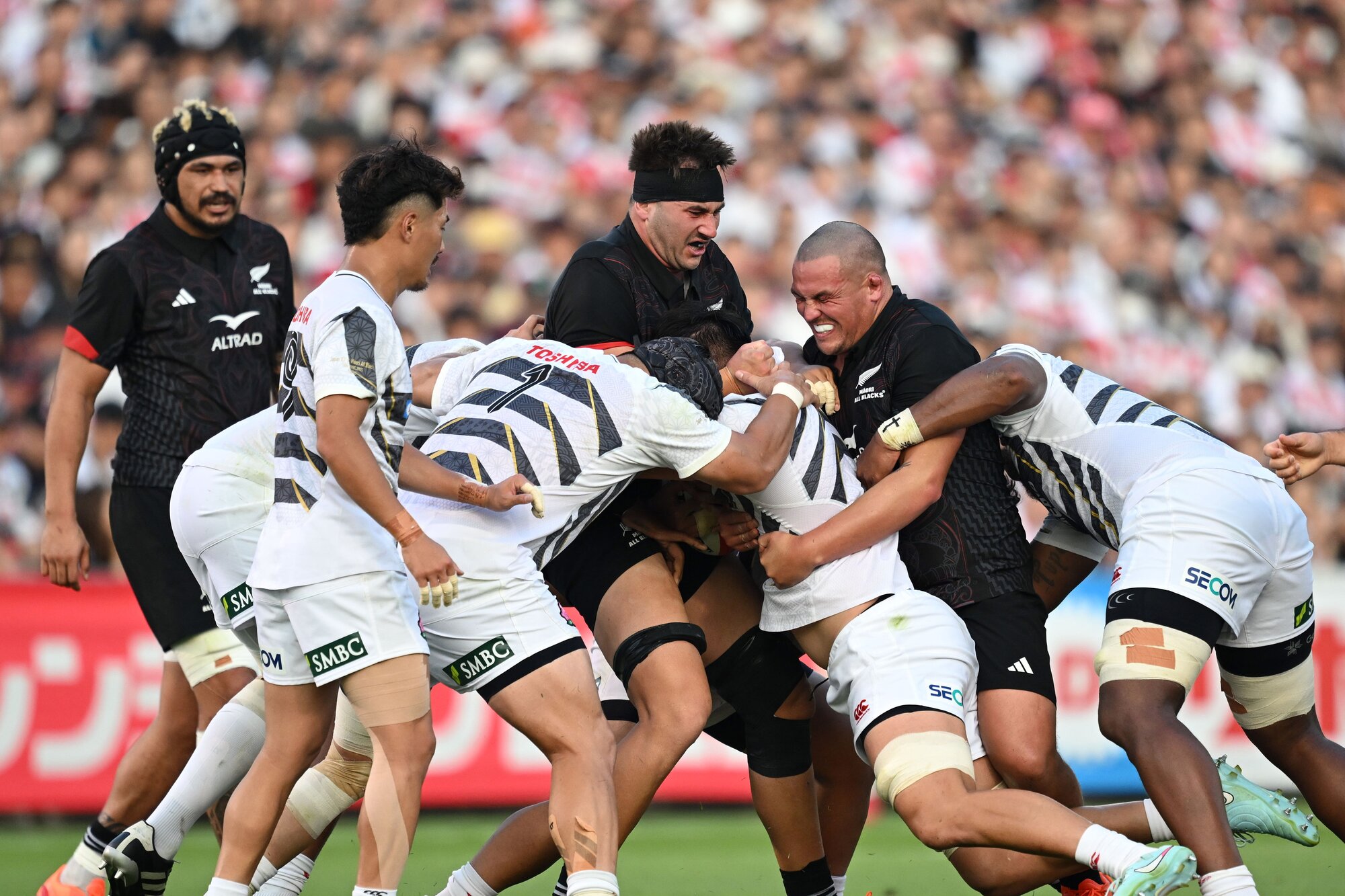 The Māori All Blacks in action against the Japan XV at Chichibunomiya Rugby Stadium in Tokyo last Saturday. Photo / Photosport