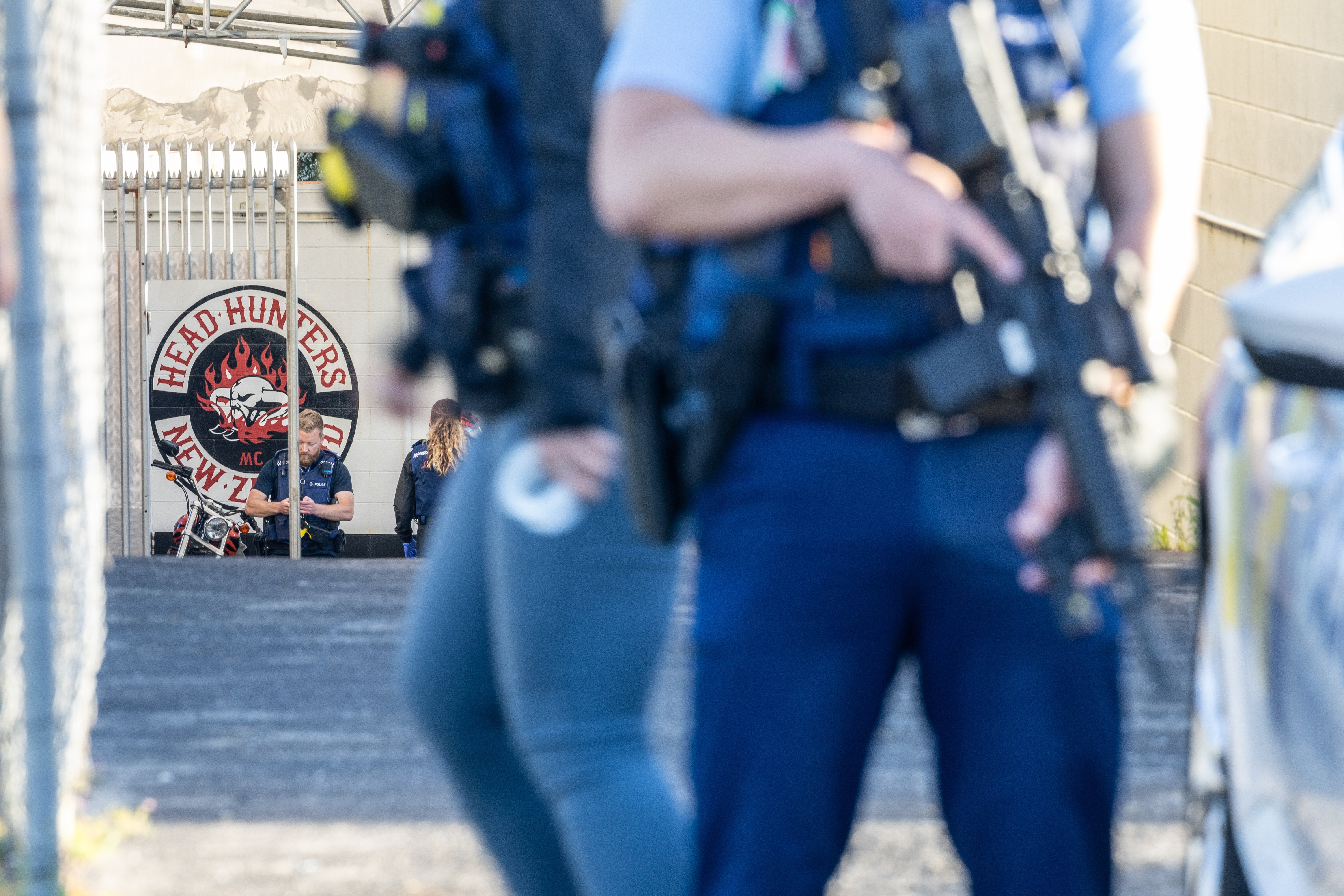 Police conducted the first raid under the new Gangs Act for displaying insignia in public on November 22 at the Henderson pad of the Head Hunters West chapter. Photo / Michael Craig