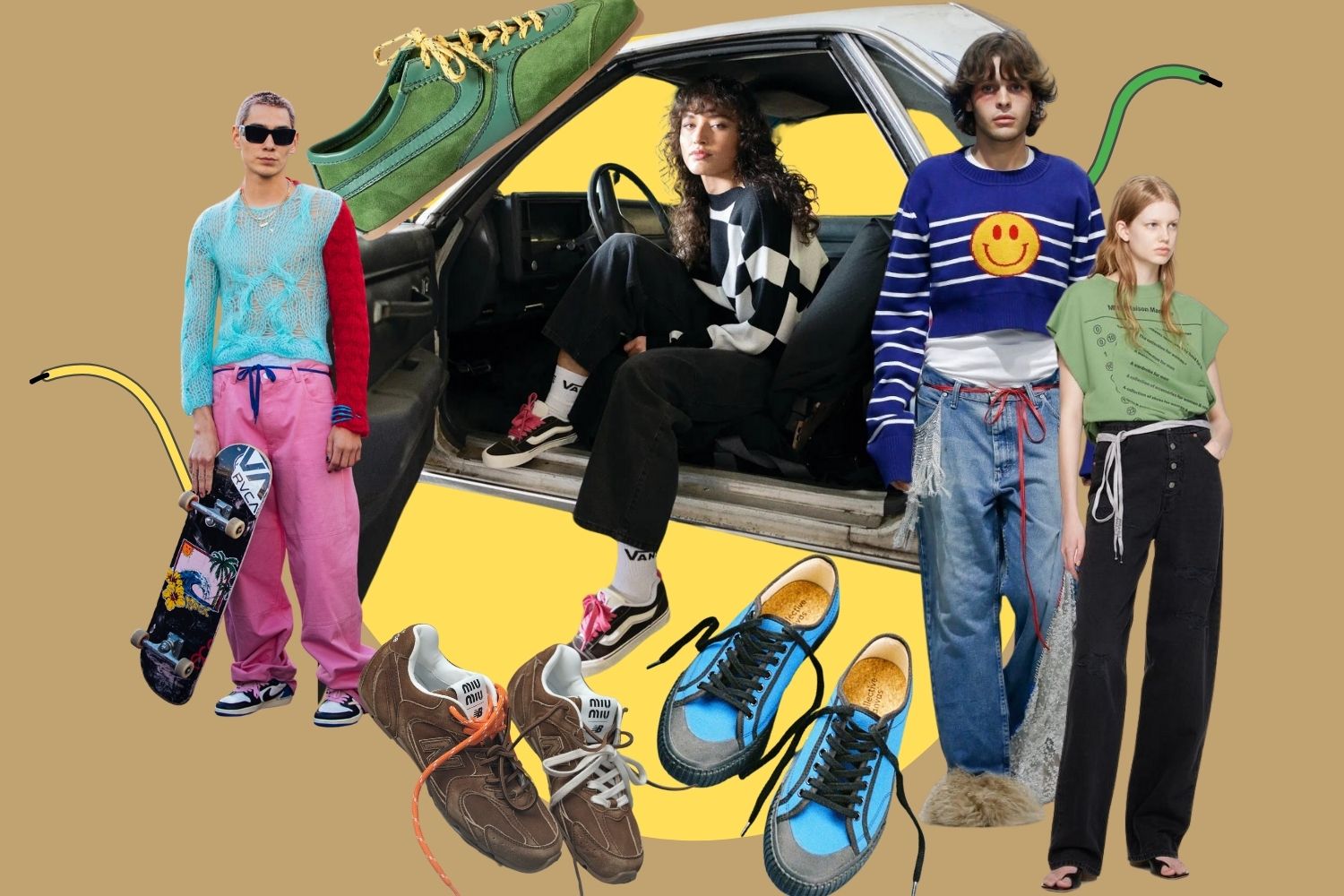Contrasting shoelaces can be a surprisingly supportive way to update an outfit.