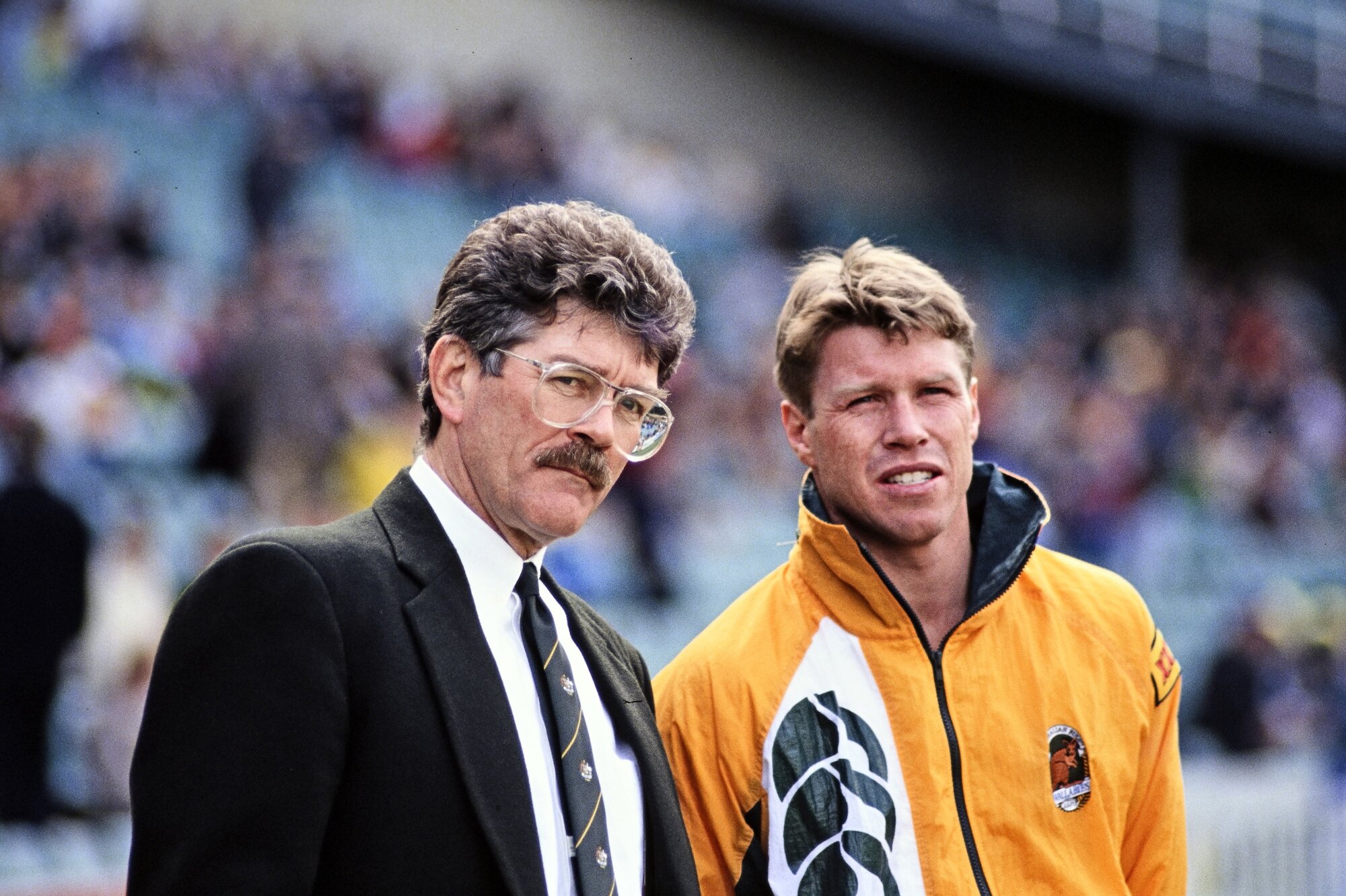 Wallabies coach Bob Dwyer with his captain Nick Farr-Jones in 1991. Photo / Photosport