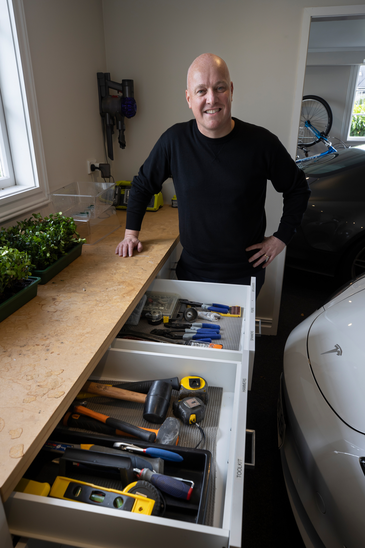 Christopher Luxon's labelled tool drawers. Photo / Brett Phibbs